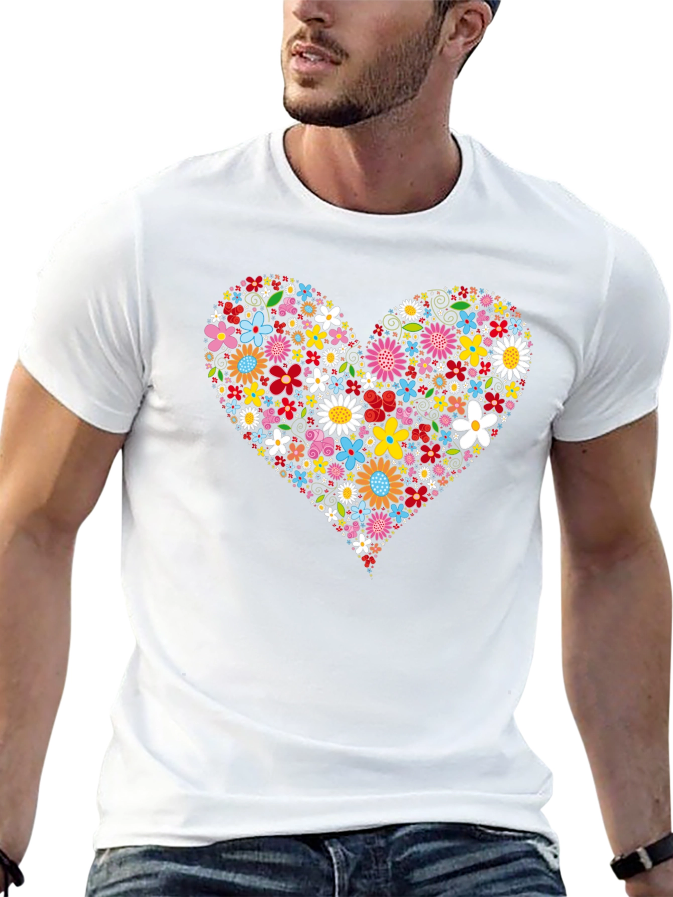 Floral Heart Graphic T-Shirt - Black