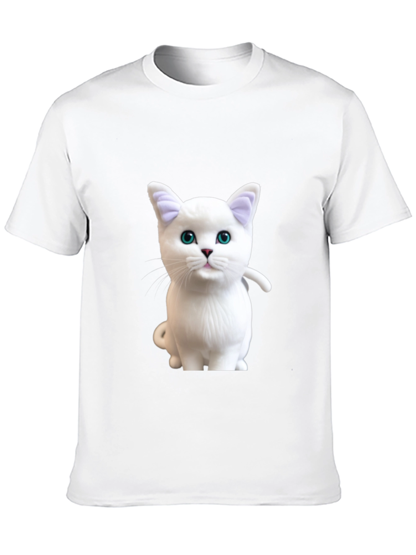 Cute White Cat Graphic Print Black T-Shirt