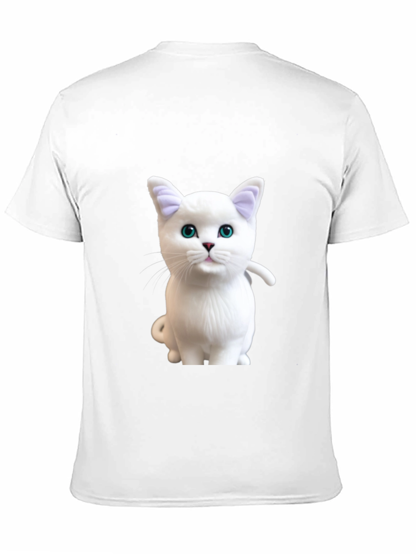 Cute White Cat Graphic Print Black T-Shirt