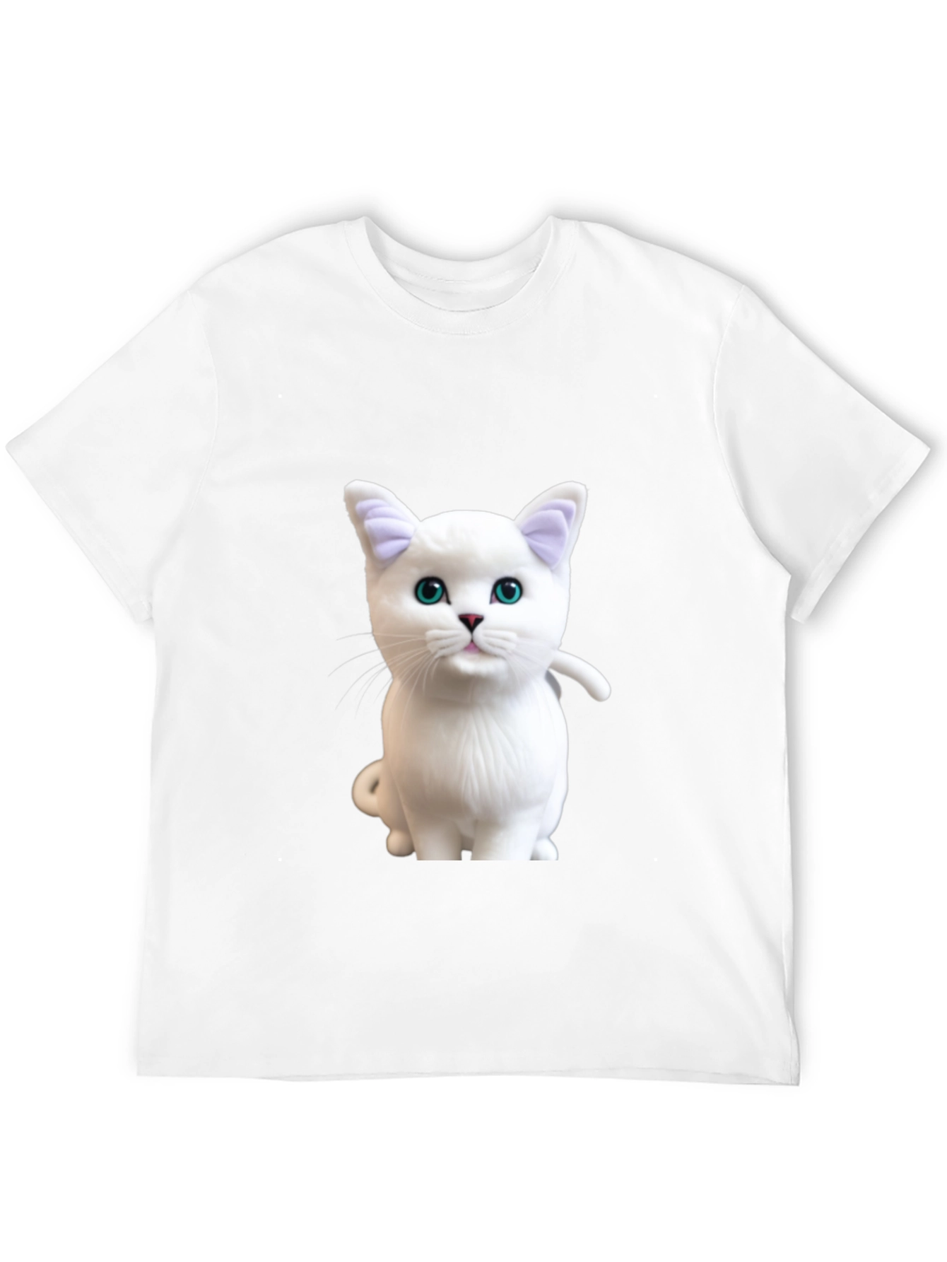 Cute White Cat Graphic Print Black T-Shirt