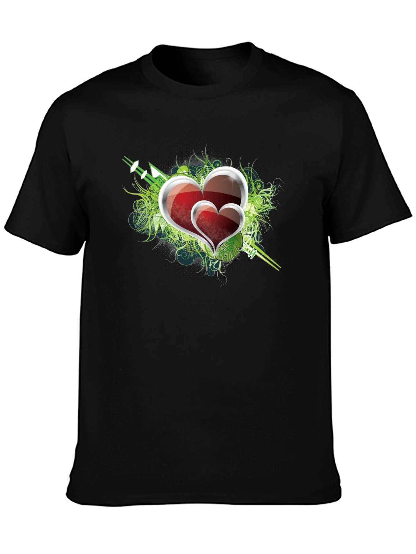 Heart Graphic Print Mens Black T-Shirt