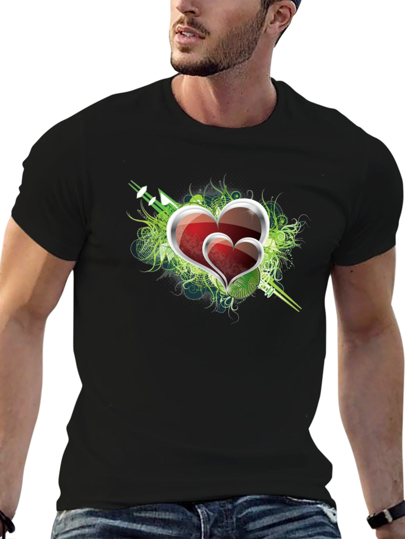 Heart Graphic Print Mens Black T-Shirt