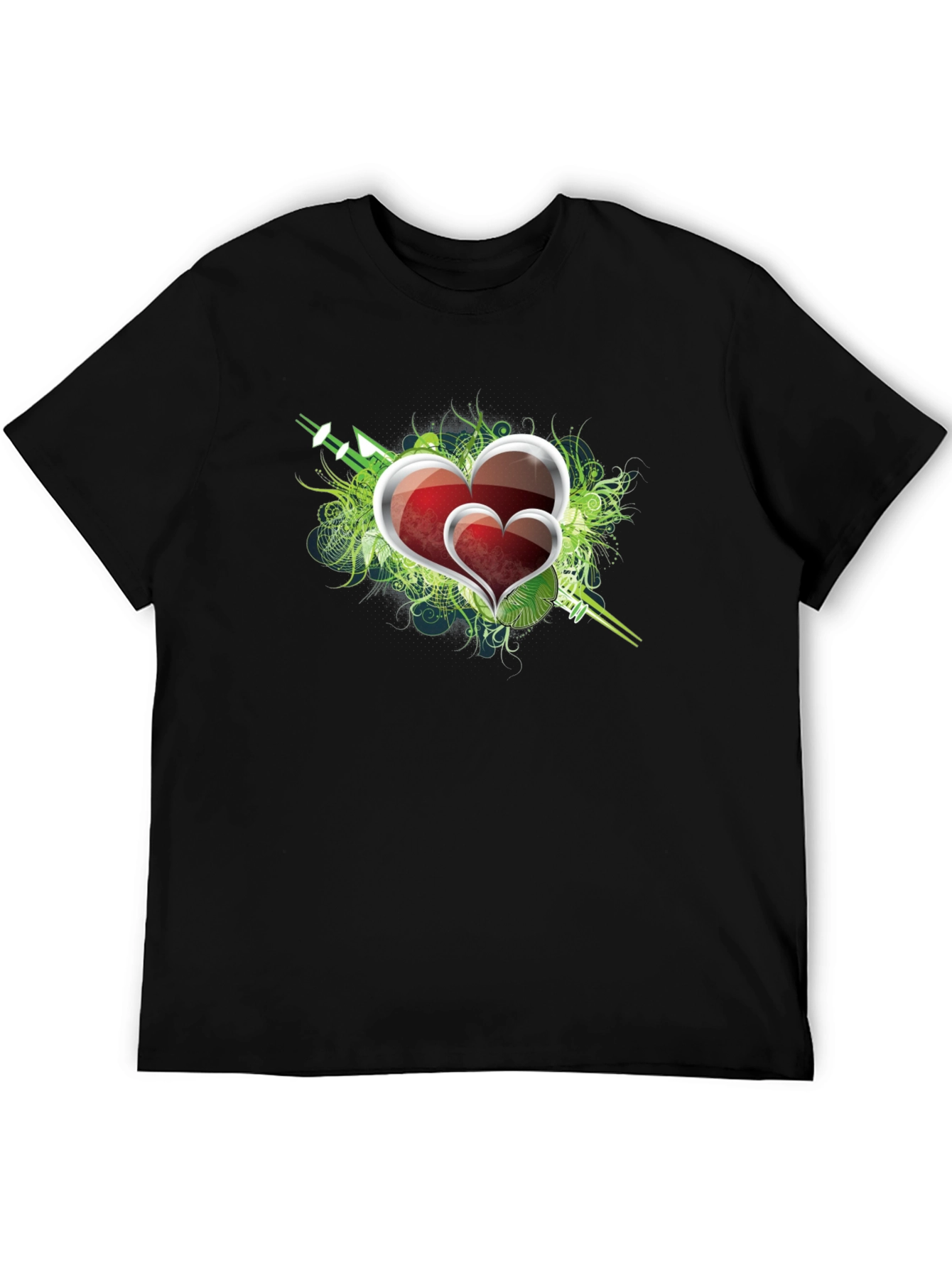 Heart Graphic Print Mens Black T-Shirt