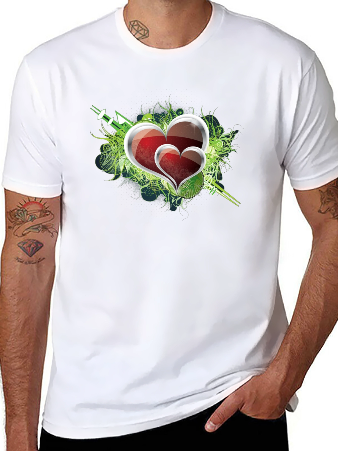 Heart Graphic Print Mens Black T-Shirt