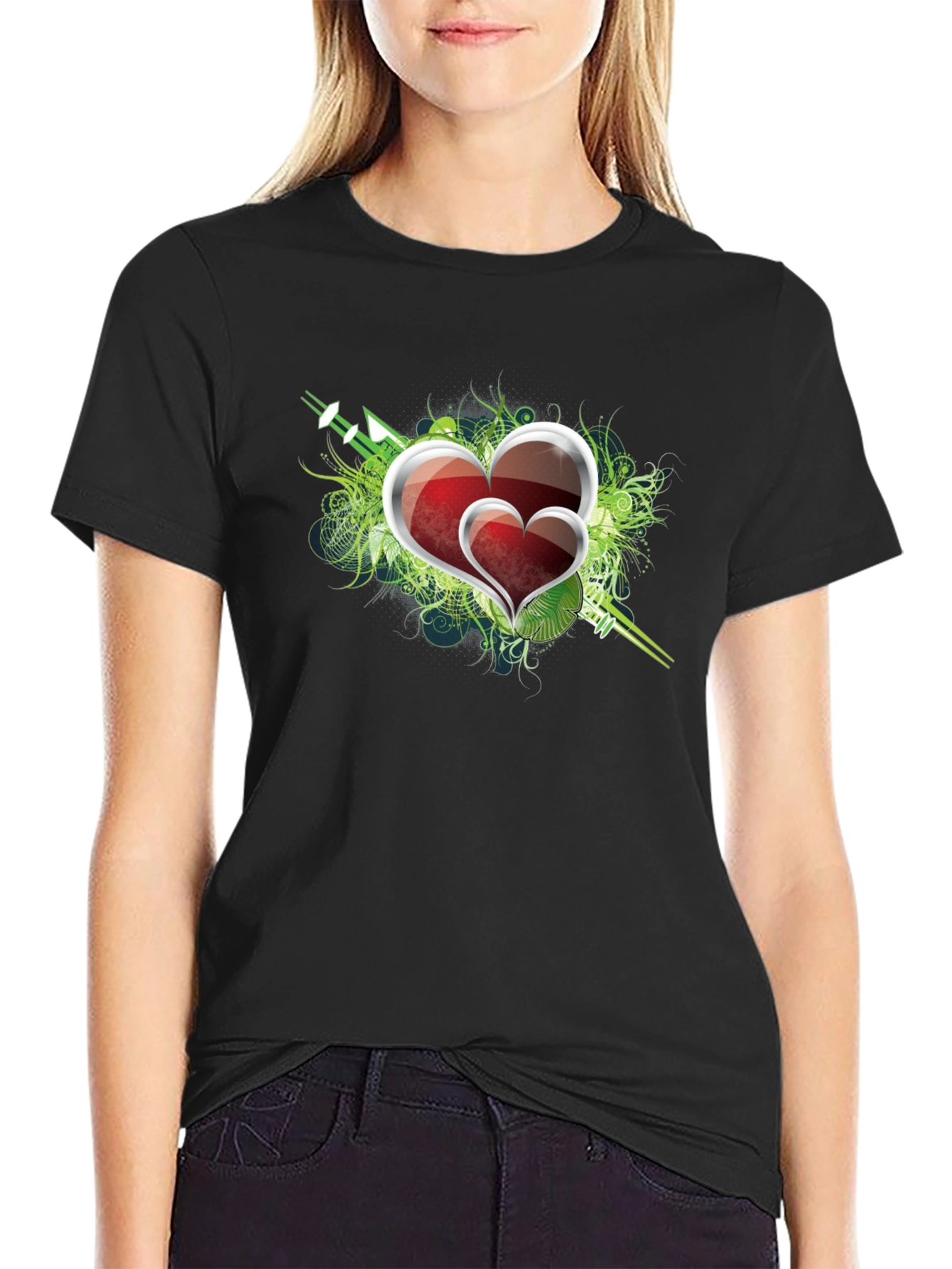 Heart Graphic Print Mens Black T-Shirt