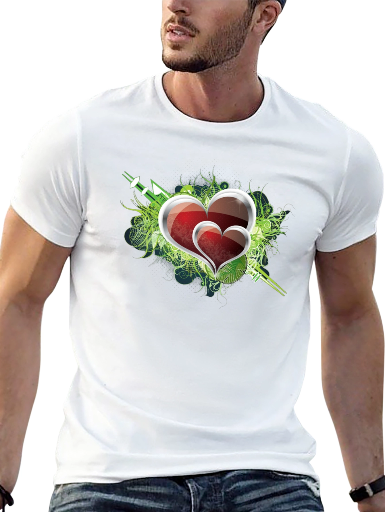 Heart Graphic Print Mens Black T-Shirt