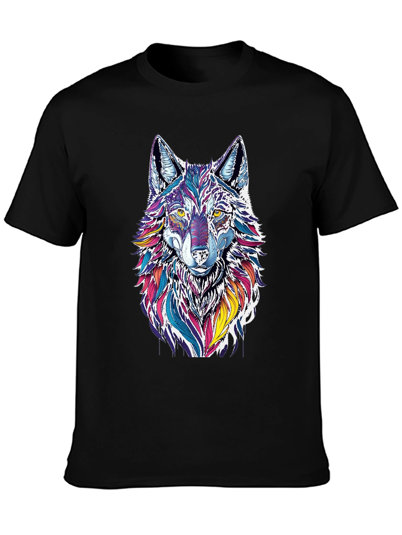 Vibrant Wolf Graphic Black T-Shirt