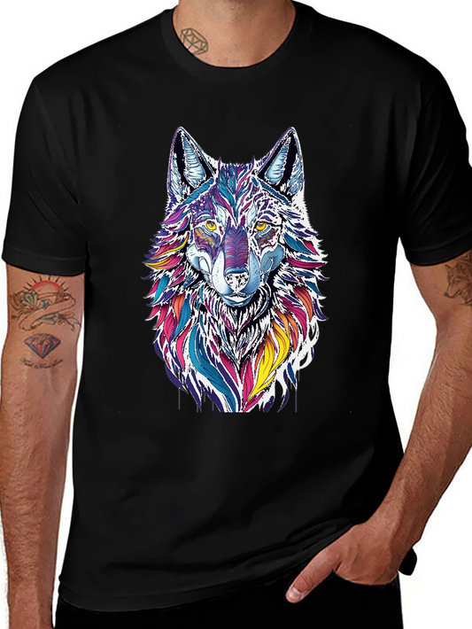 Vibrant Wolf Graphic Black T-Shirt