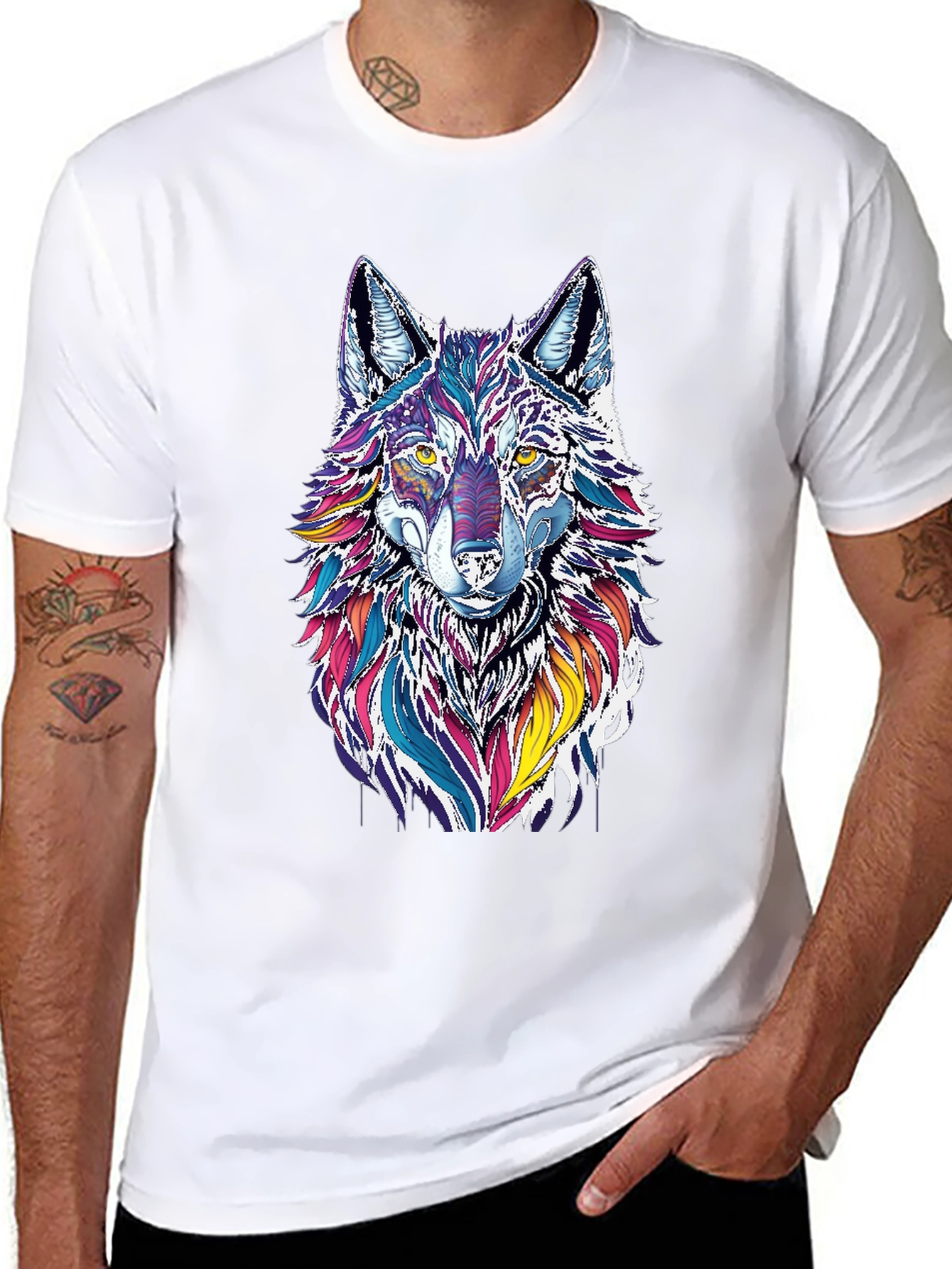 Vibrant Wolf Graphic Black T-Shirt