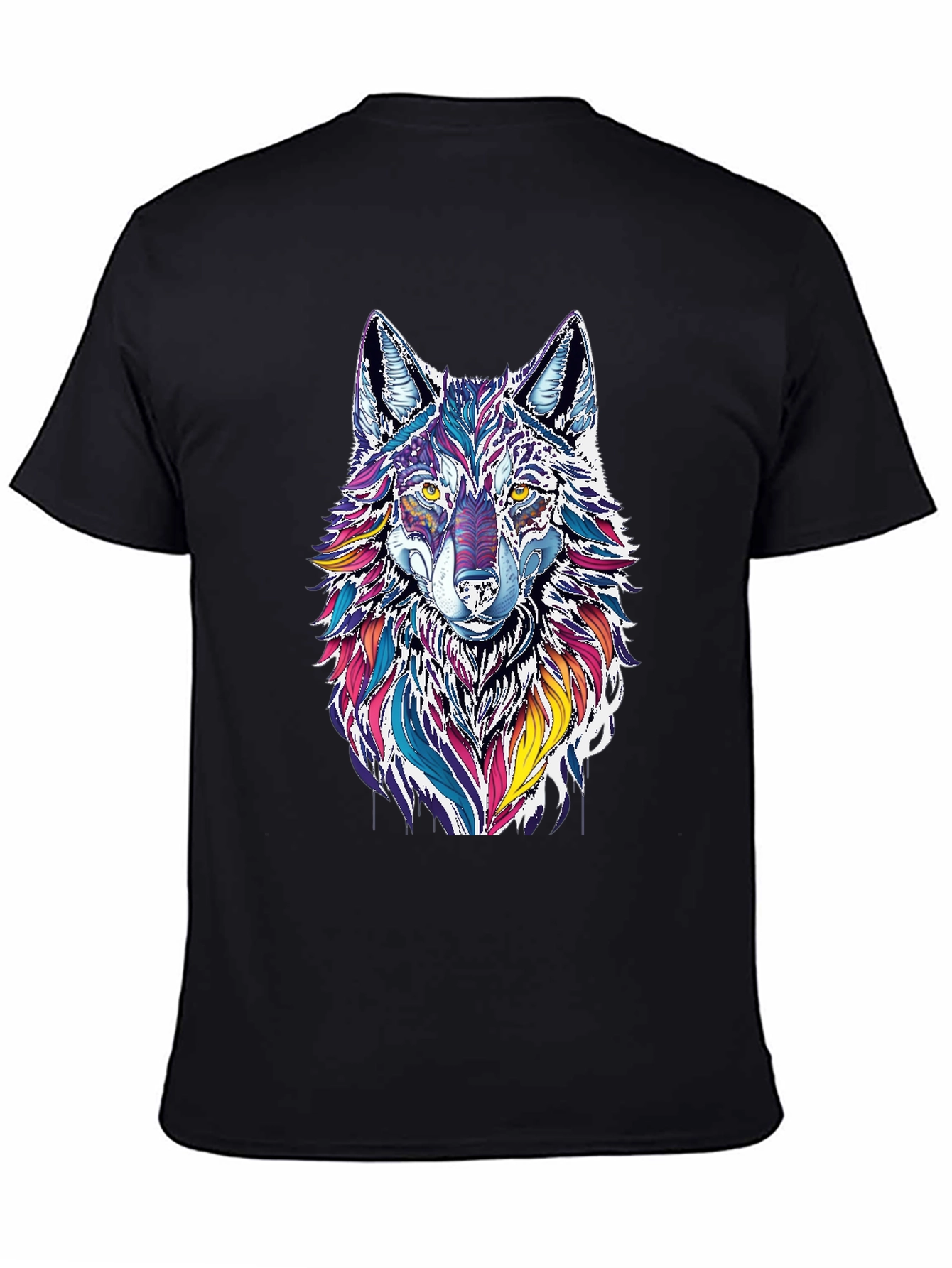 Vibrant Wolf Graphic Black T-Shirt
