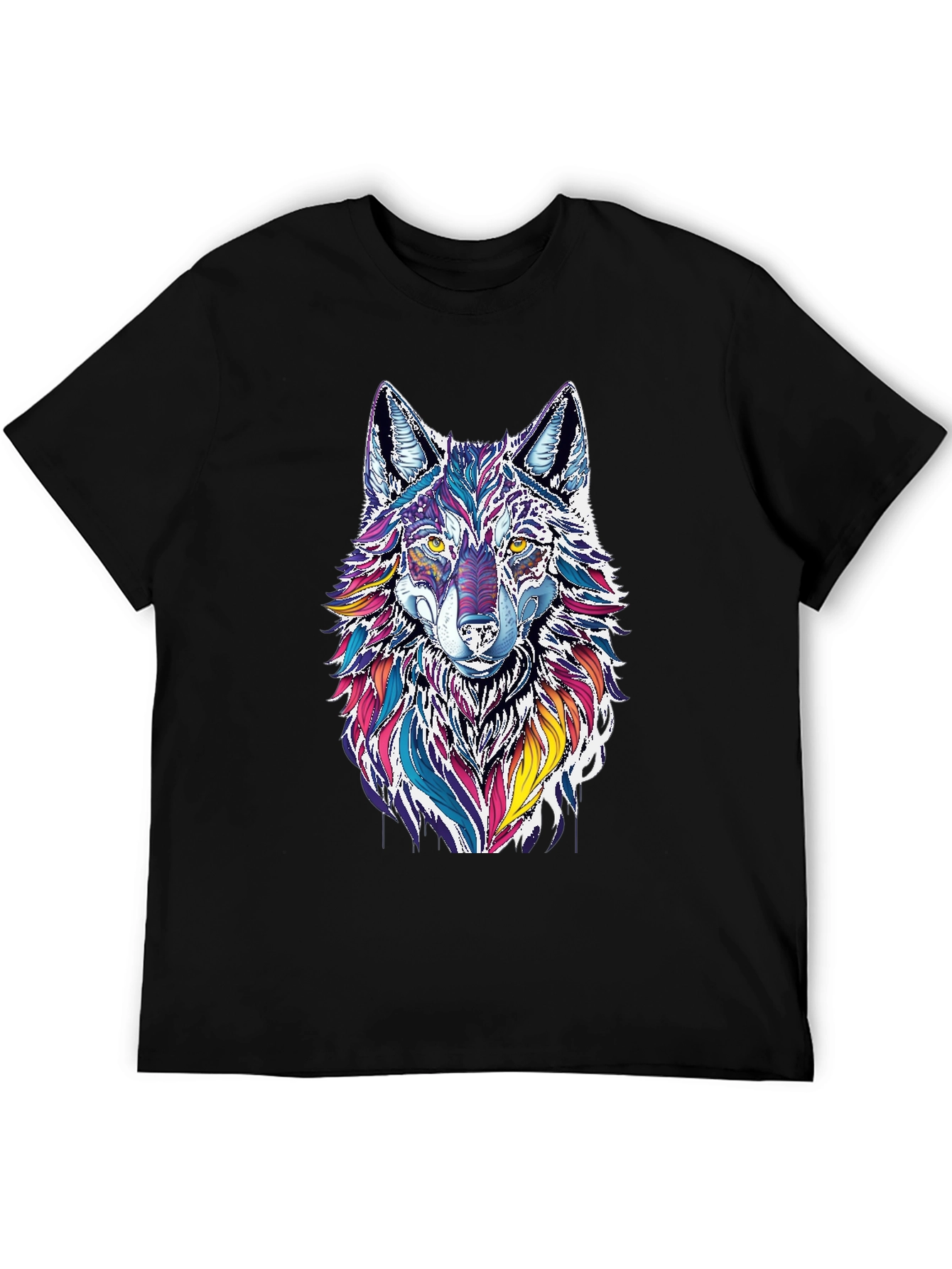 Vibrant Wolf Graphic Black T-Shirt