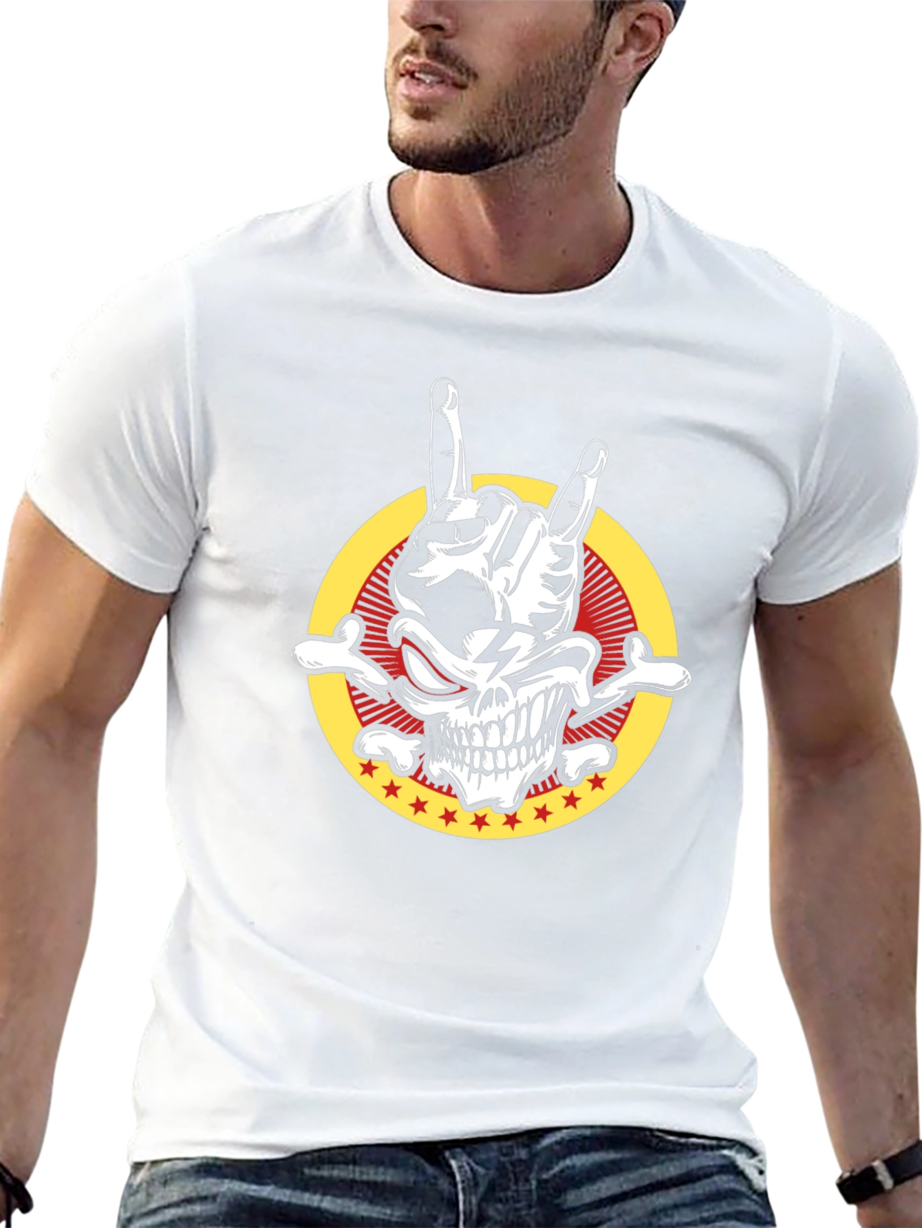 Rock On Skull Graphic Tee - Mens Black T-Shirt