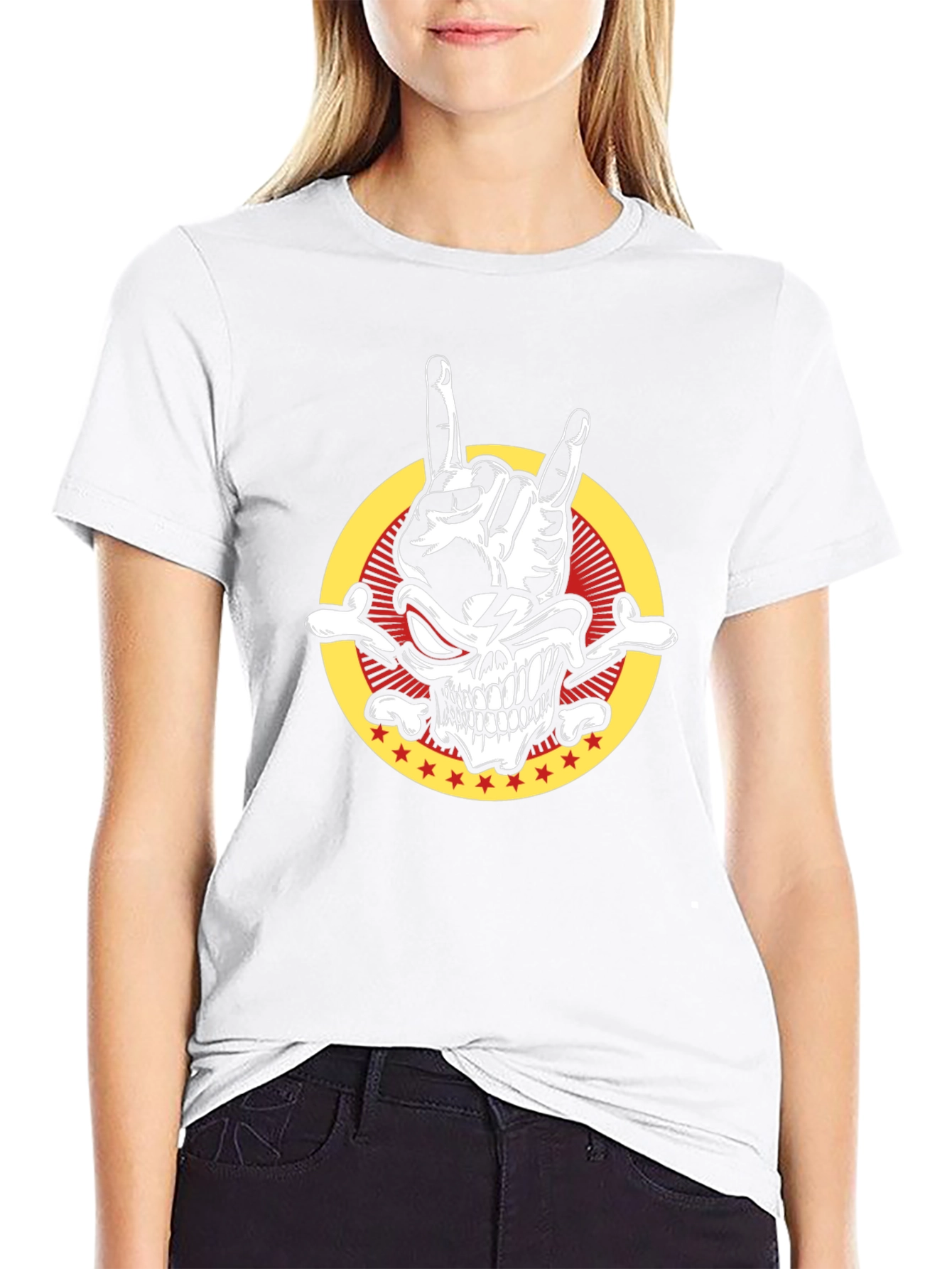 Rock On Skull Graphic Tee - Mens Black T-Shirt