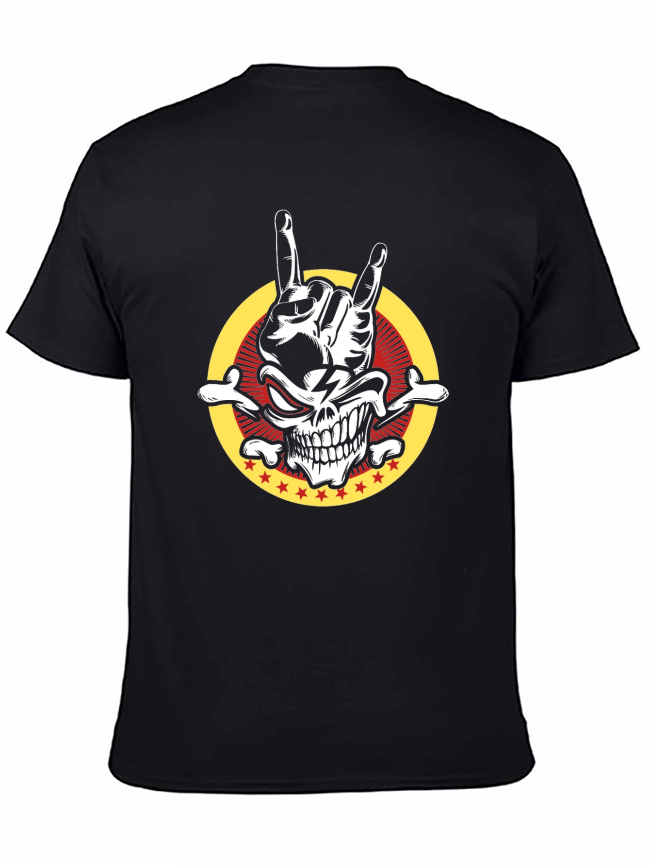 Rock On Skull Graphic Tee - Mens Black T-Shirt