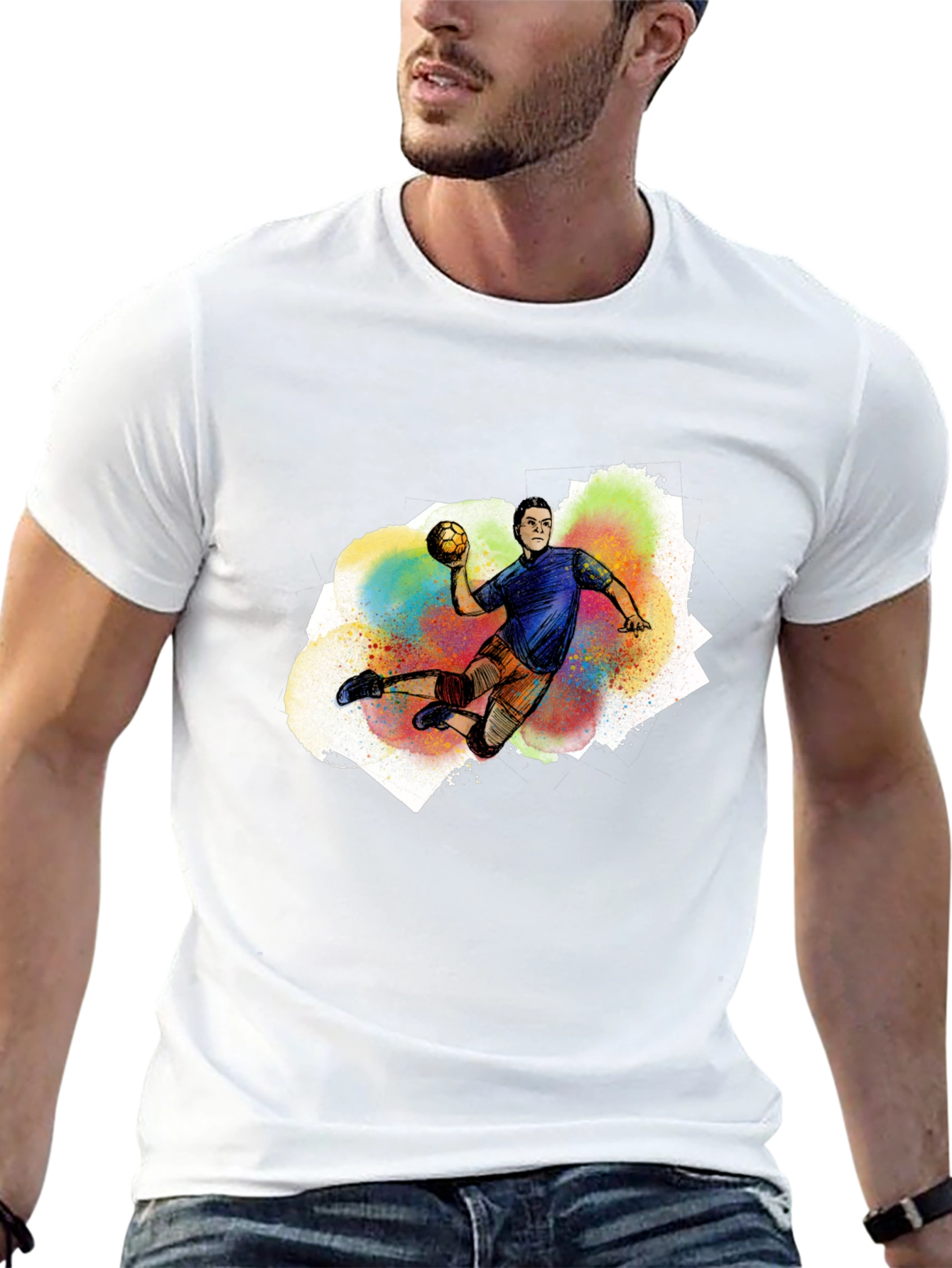 Handball Player Graphic T-Shirt - Black Cotton Tee