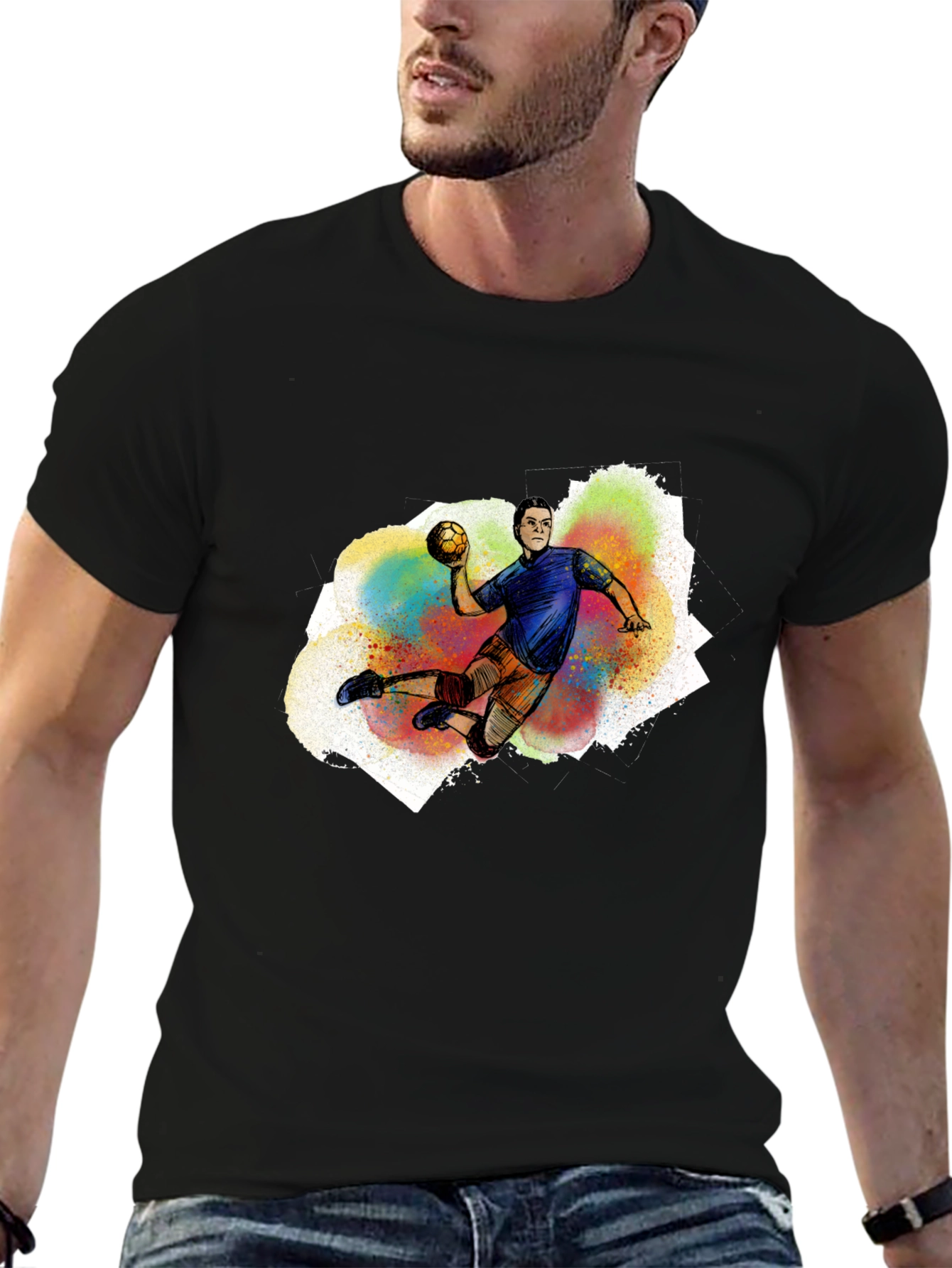 Handball Player Graphic T-Shirt - Black Cotton Tee