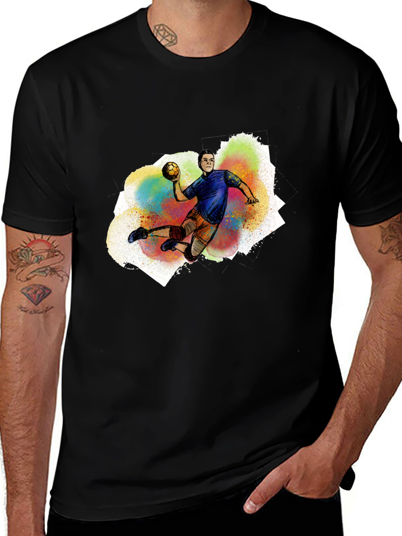 Handball Player Graphic T-Shirt - Black Cotton Tee
