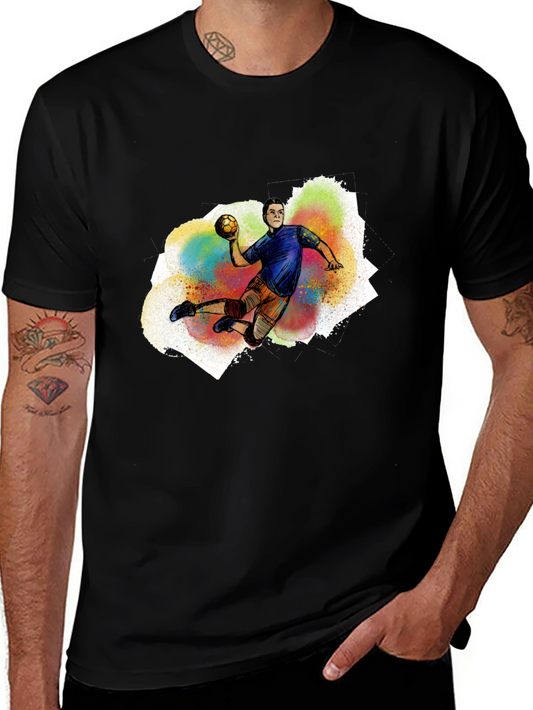 Handball Player Graphic T-Shirt - Black Cotton Tee
