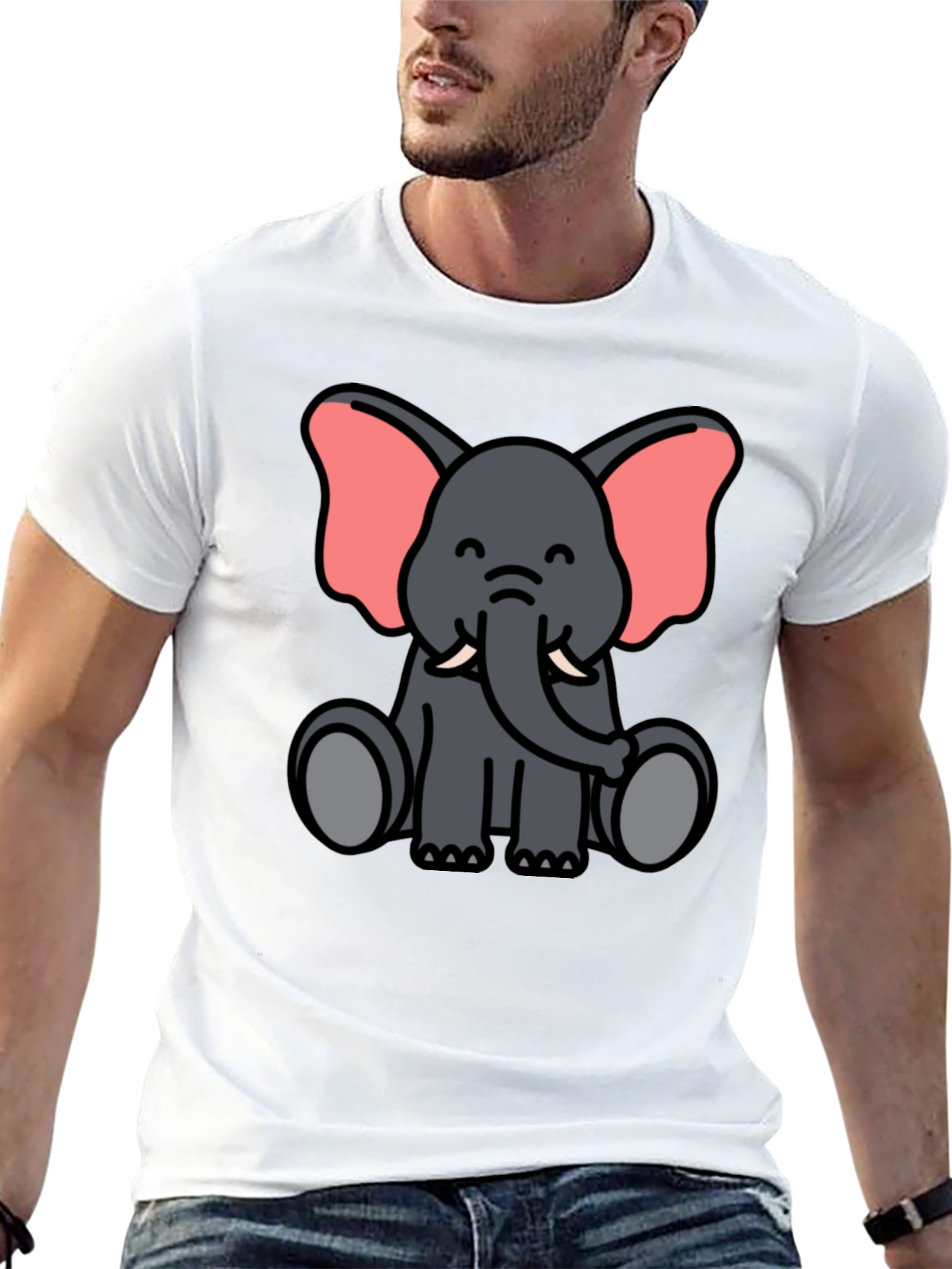 Cute Cartoon Elephant Graphic Tee - Unisex Black T-Shirt