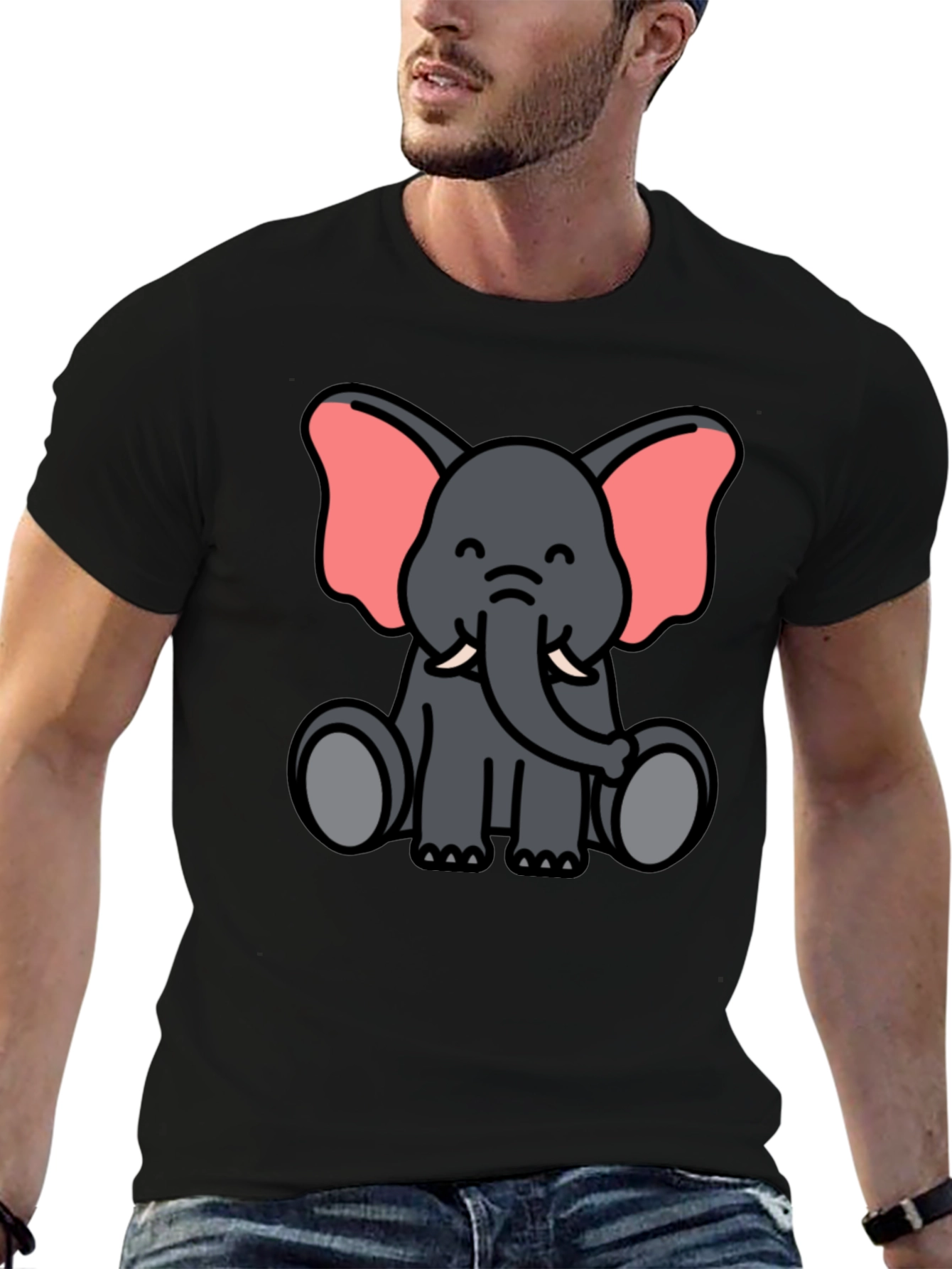 Cute Cartoon Elephant Graphic Tee - Unisex Black T-Shirt