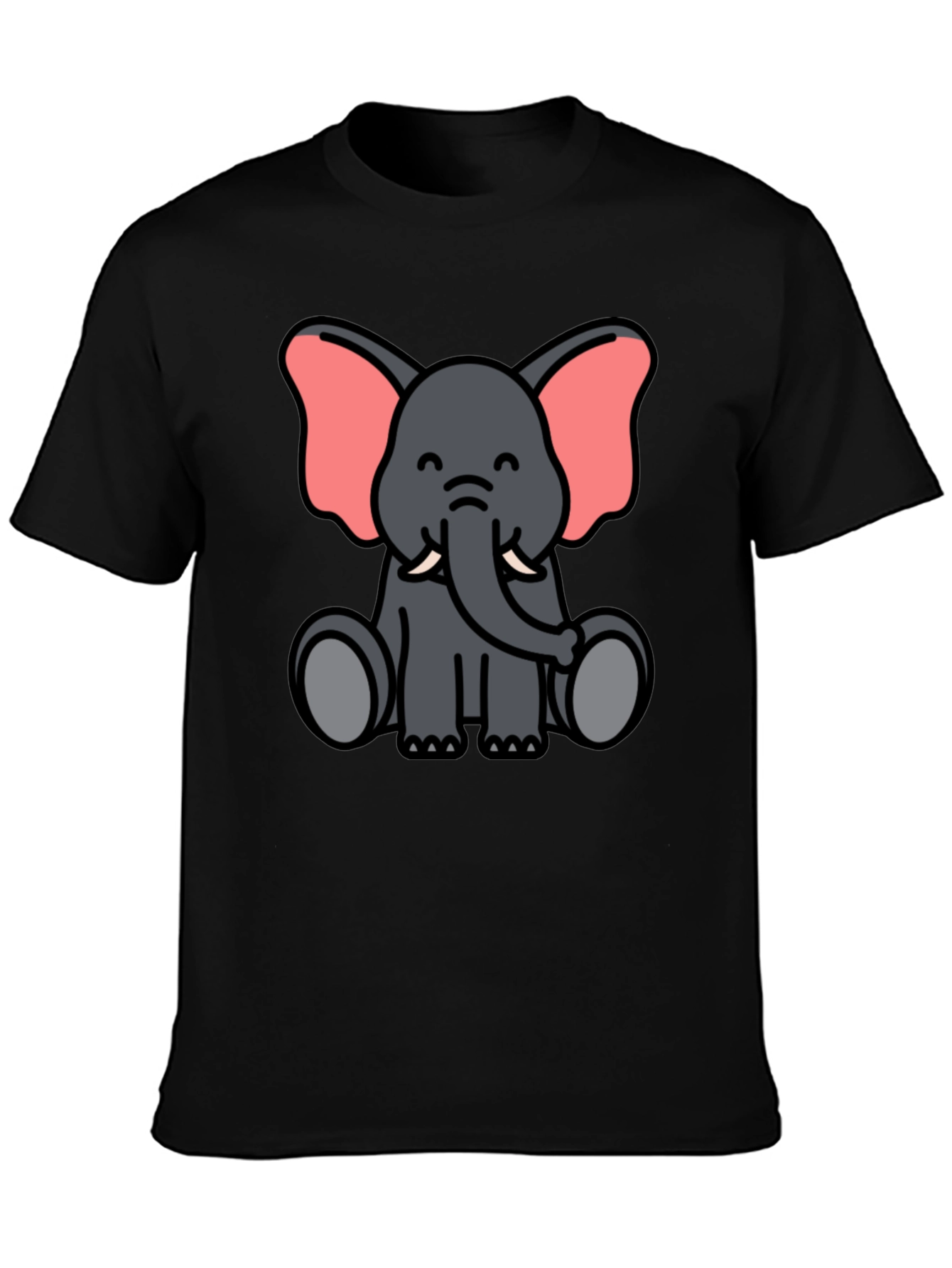 Cute Cartoon Elephant Graphic Tee - Unisex Black T-Shirt