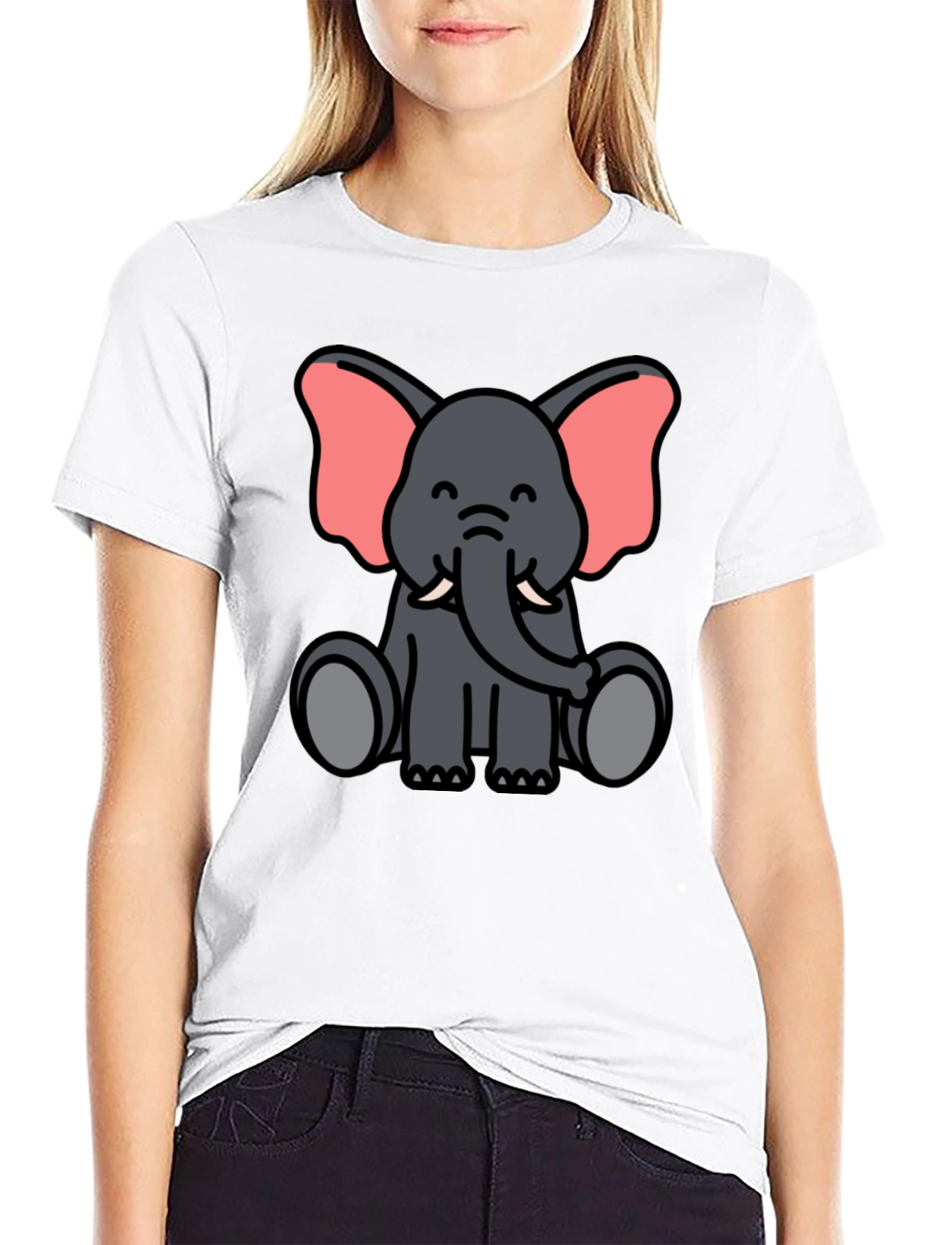 Cute Cartoon Elephant Graphic Tee - Unisex Black T-Shirt