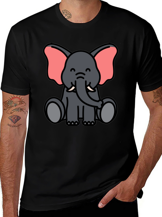 Cute Cartoon Elephant Graphic Tee - Unisex Black T-Shirt