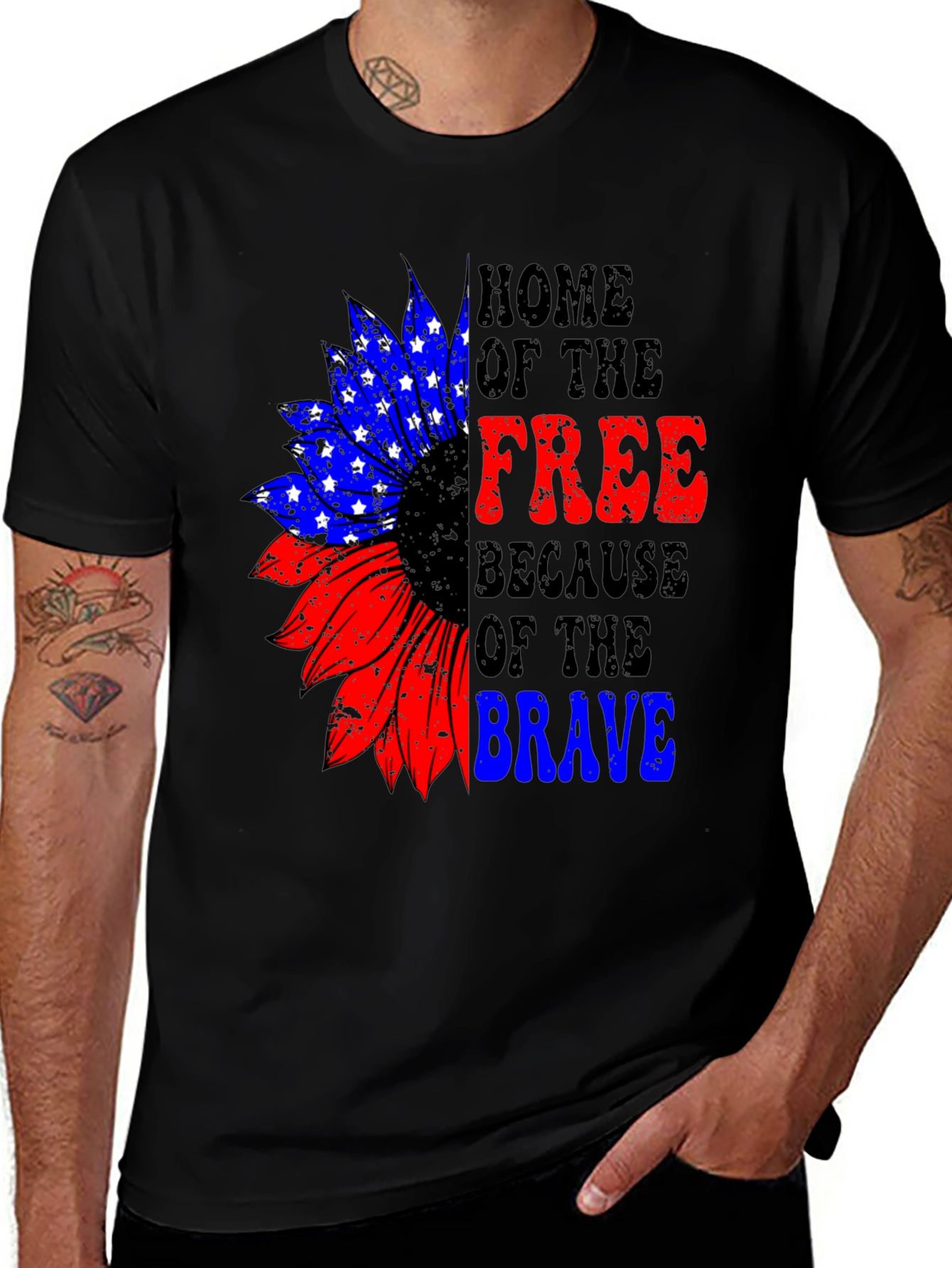 Patriotic Sunflower Graphic T-Shirt - Home of the Free