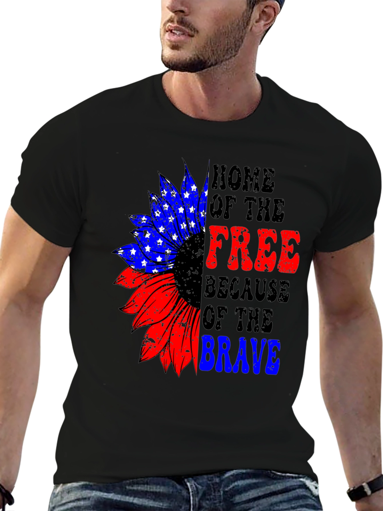 Patriotic Sunflower Graphic T-Shirt - Home of the Free