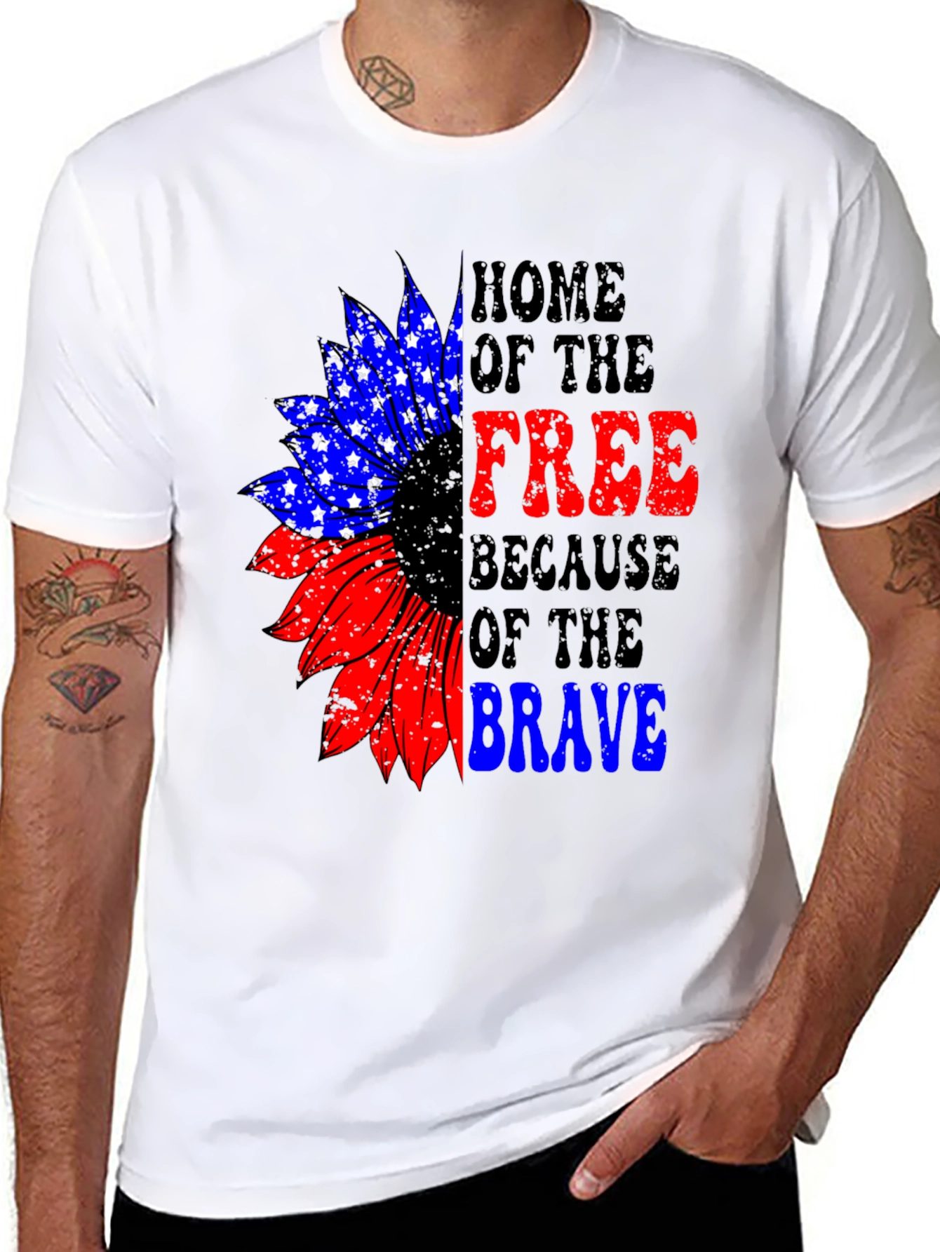 Patriotic Sunflower Graphic T-Shirt - Home of the Free