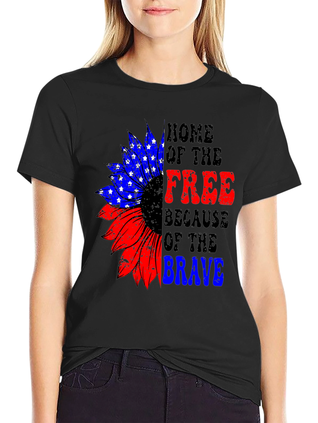 Patriotic Sunflower Graphic T-Shirt - Home of the Free