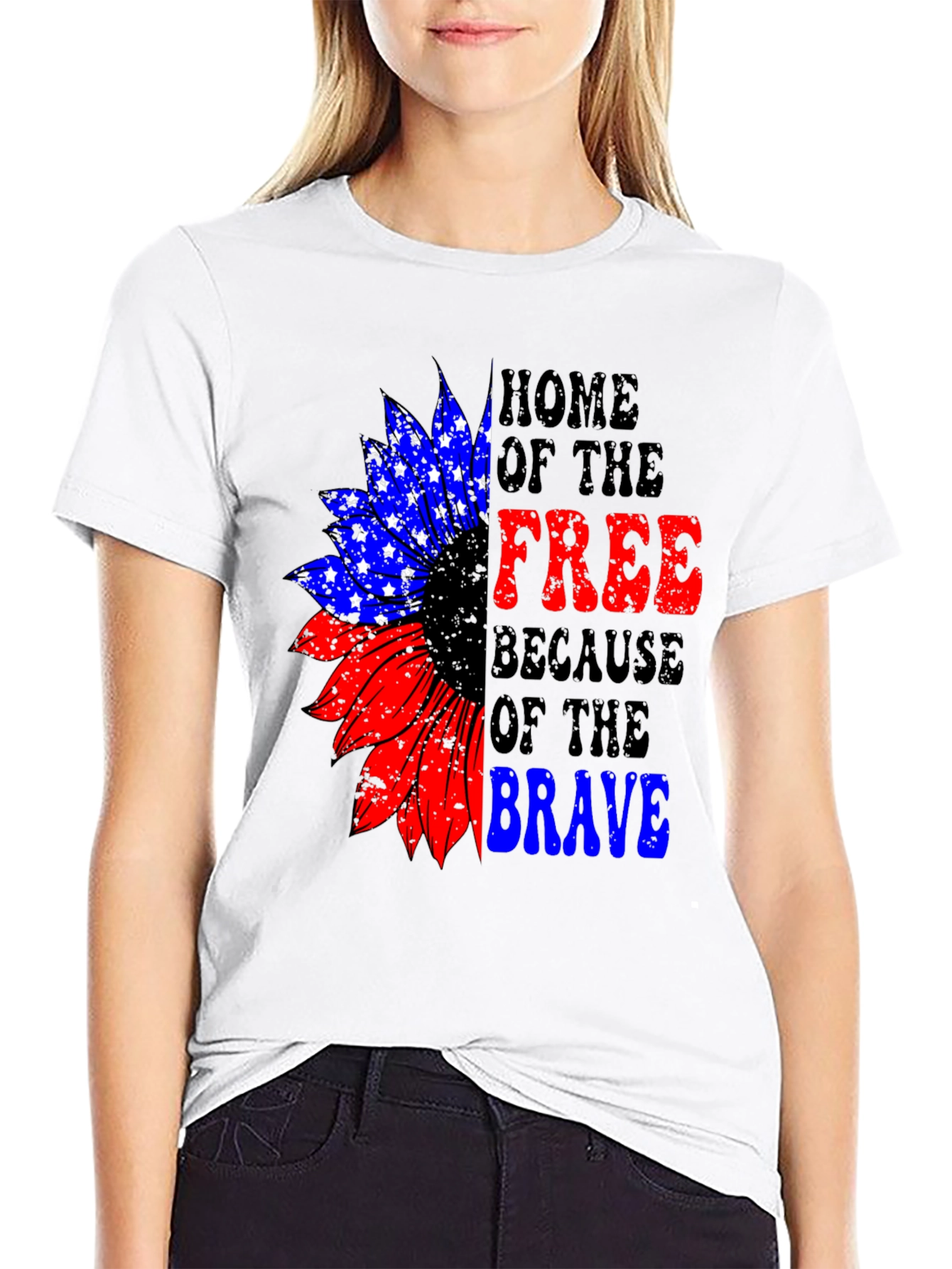 Patriotic Sunflower Graphic T-Shirt - Home of the Free