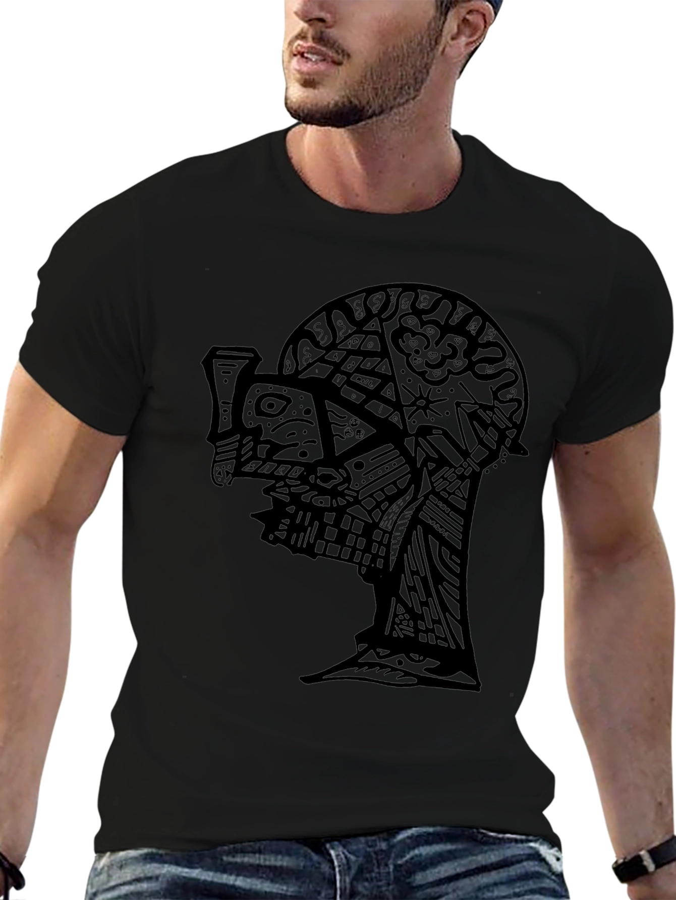 Abstract Face Graphic Black T-Shirt