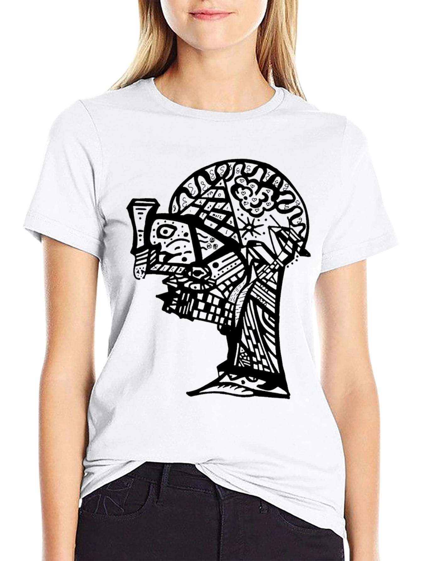 Abstract Face Graphic Black T-Shirt