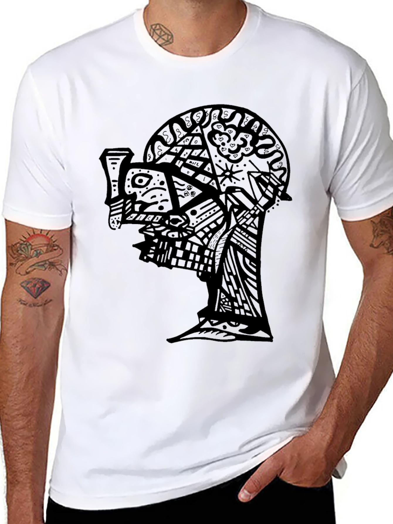 Abstract Face Graphic Black T-Shirt