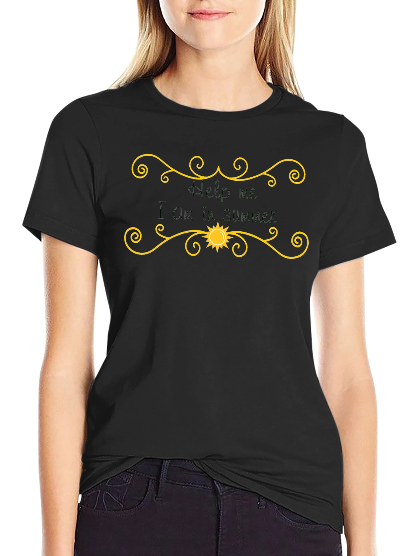 Help Me I Am in Summer Black Graphic T-Shirt