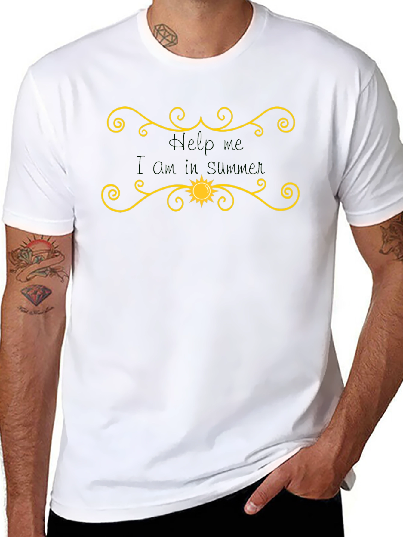 Help Me I Am in Summer Black Graphic T-Shirt