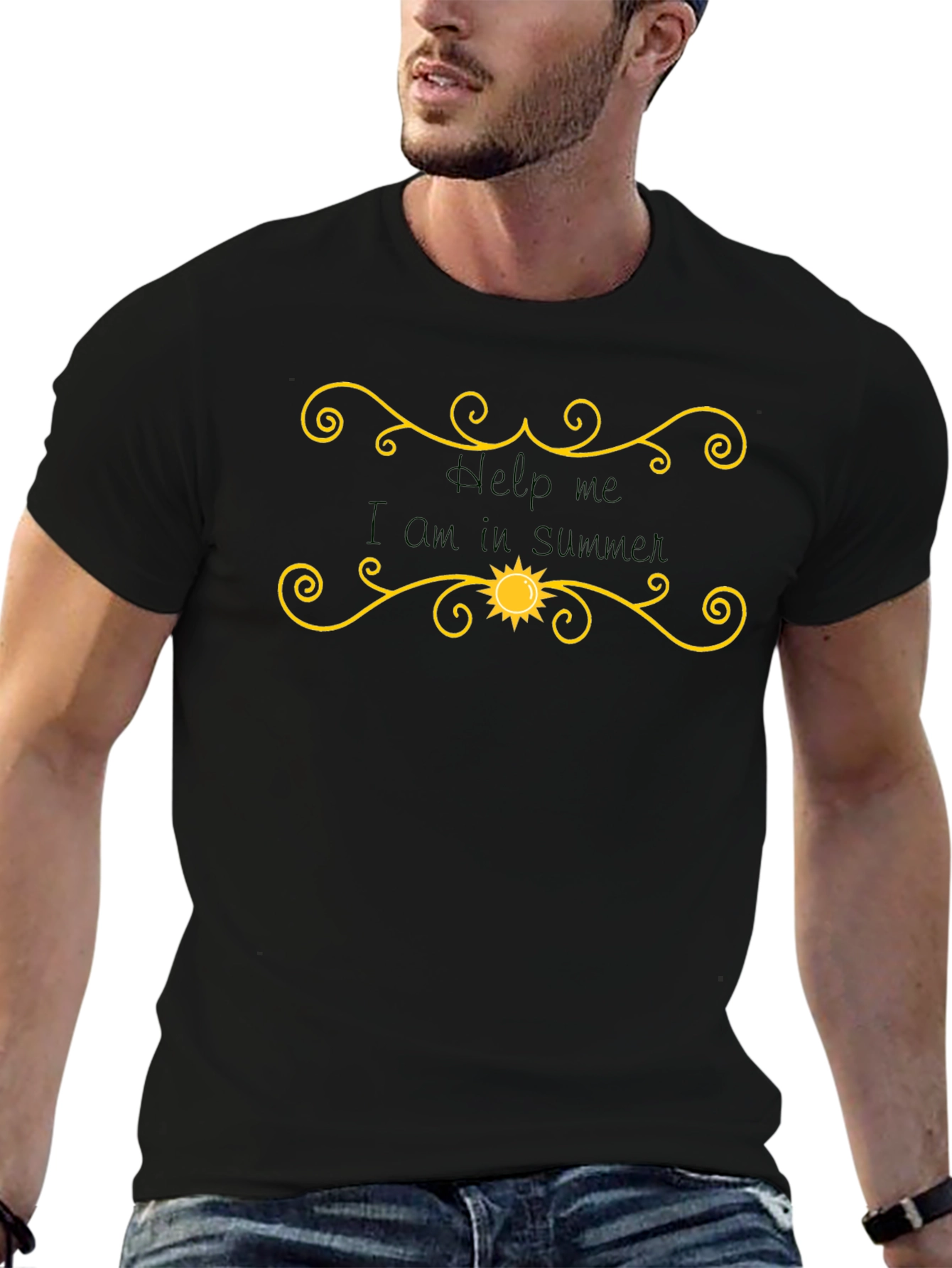 Help Me I Am in Summer Black Graphic T-Shirt