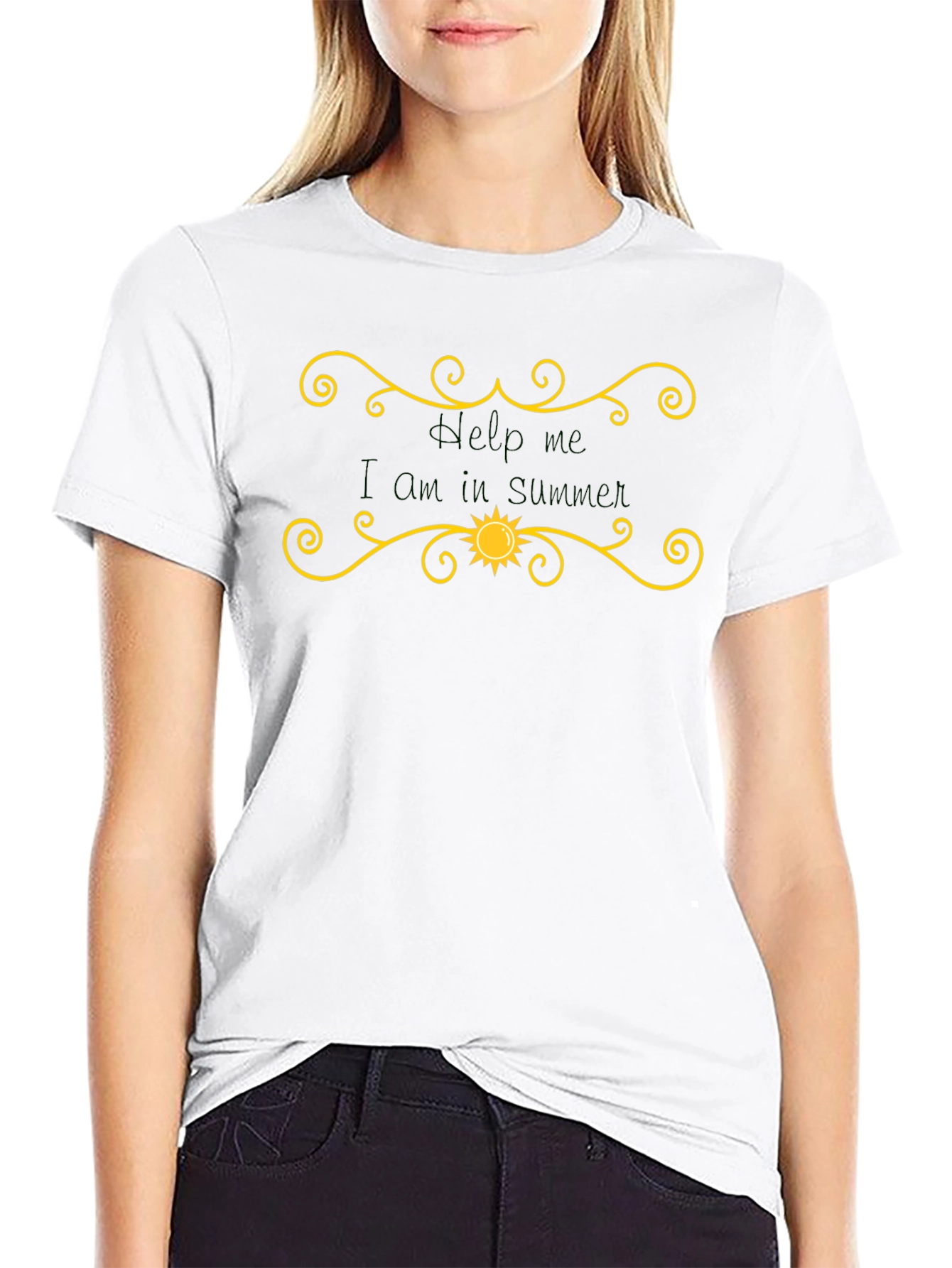 Help Me I Am in Summer Black Graphic T-Shirt