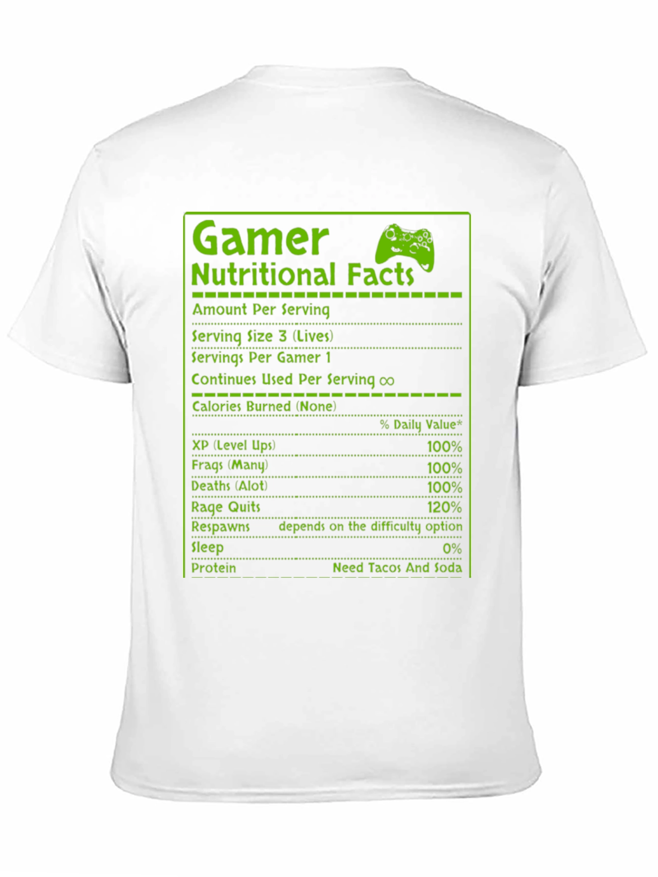 Gamer Nutritional Facts T-Shirt - Funny Gaming Tee