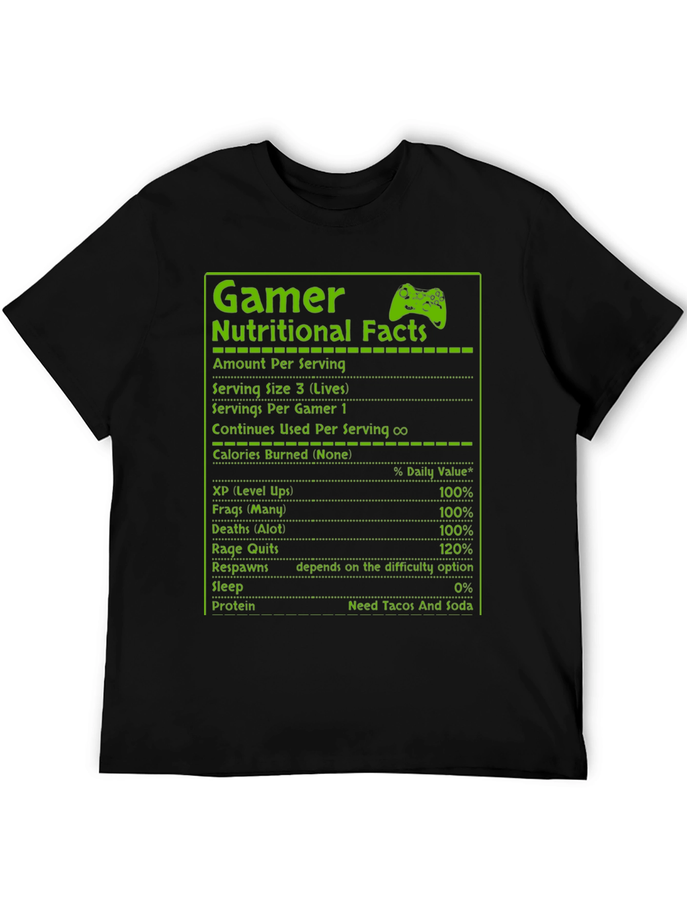 Gamer Nutritional Facts T-Shirt - Funny Gaming Tee