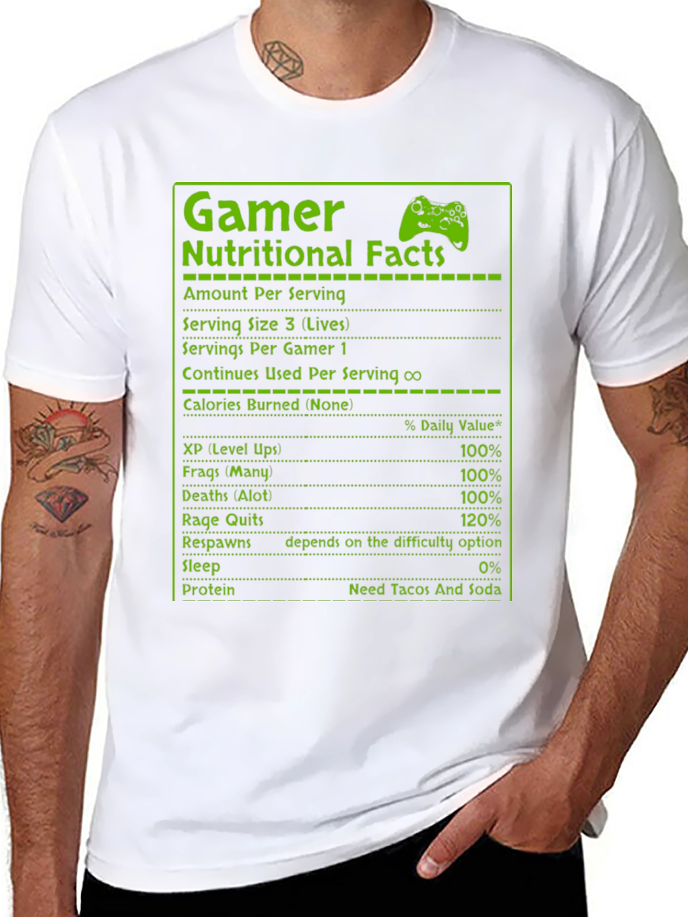 Gamer Nutritional Facts T-Shirt - Funny Gaming Tee