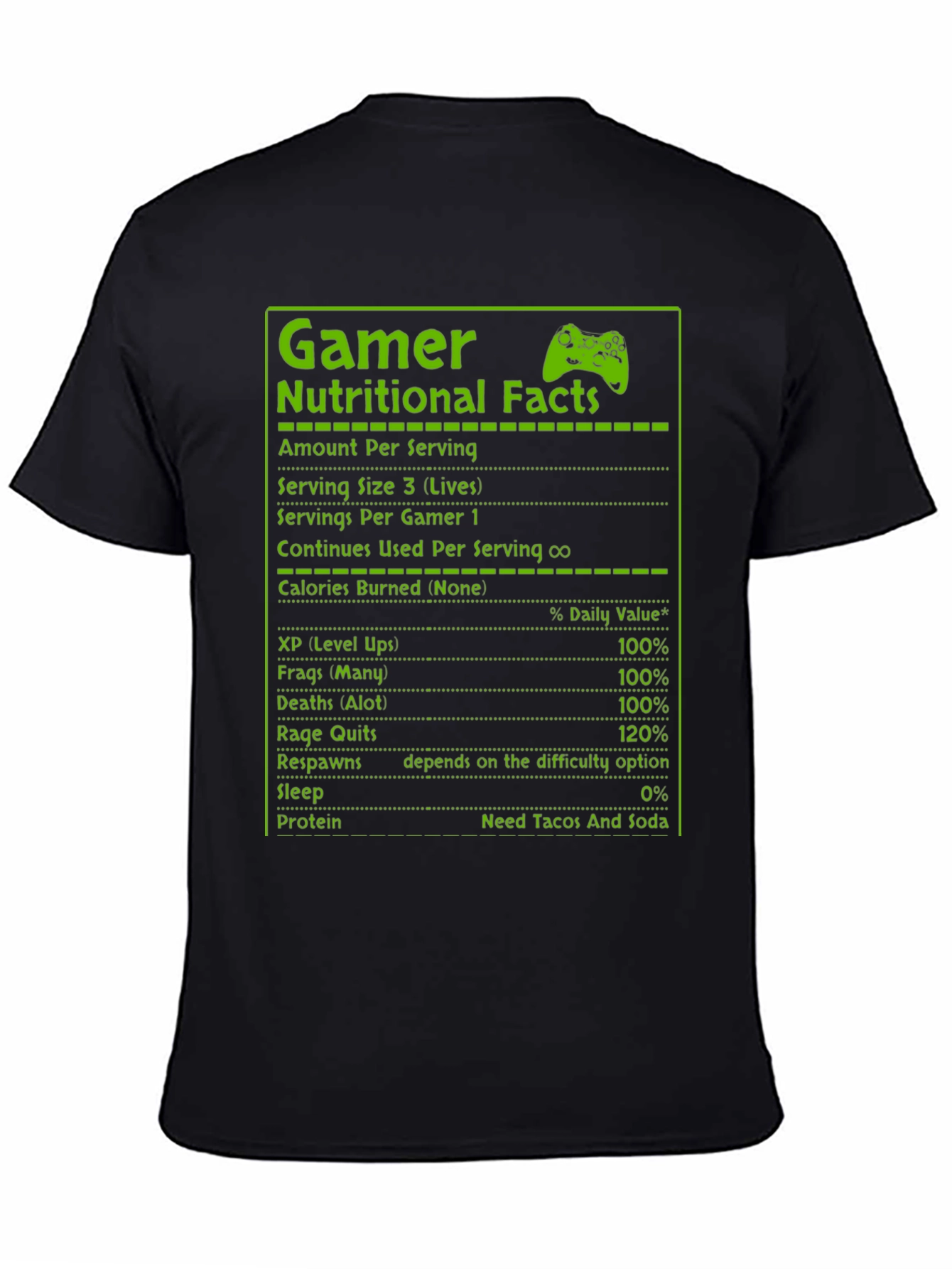 Gamer Nutritional Facts T-Shirt - Funny Gaming Tee