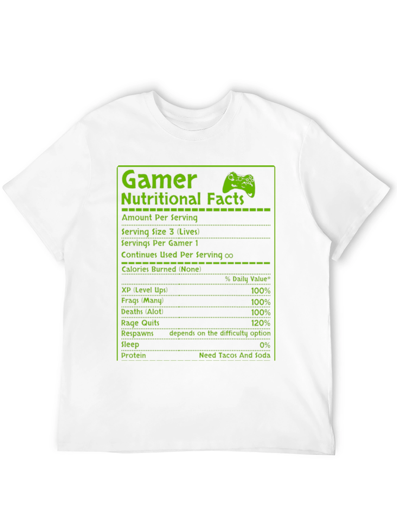 Gamer Nutritional Facts T-Shirt - Funny Gaming Tee