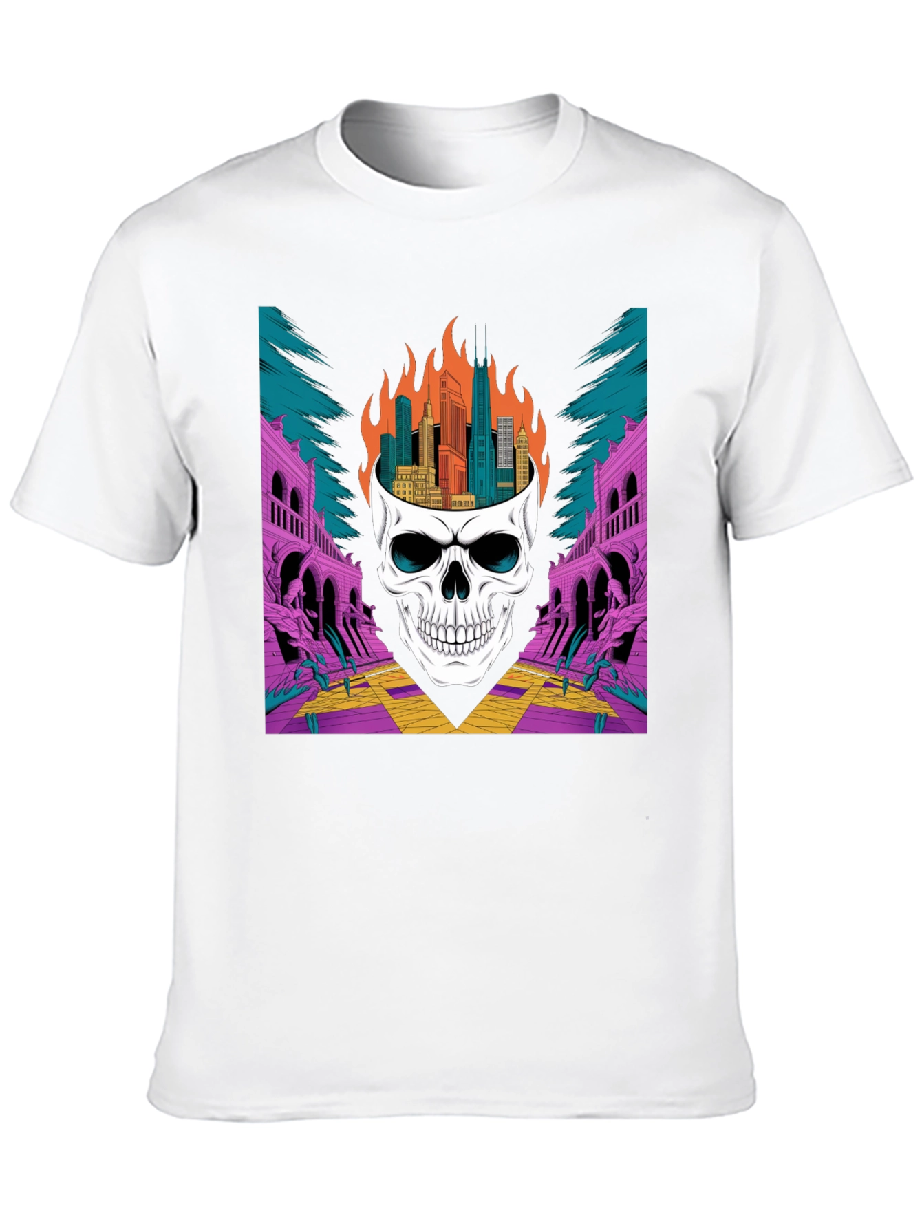 Skull Cityscape Graphic Tee - Edgy Streetwear
