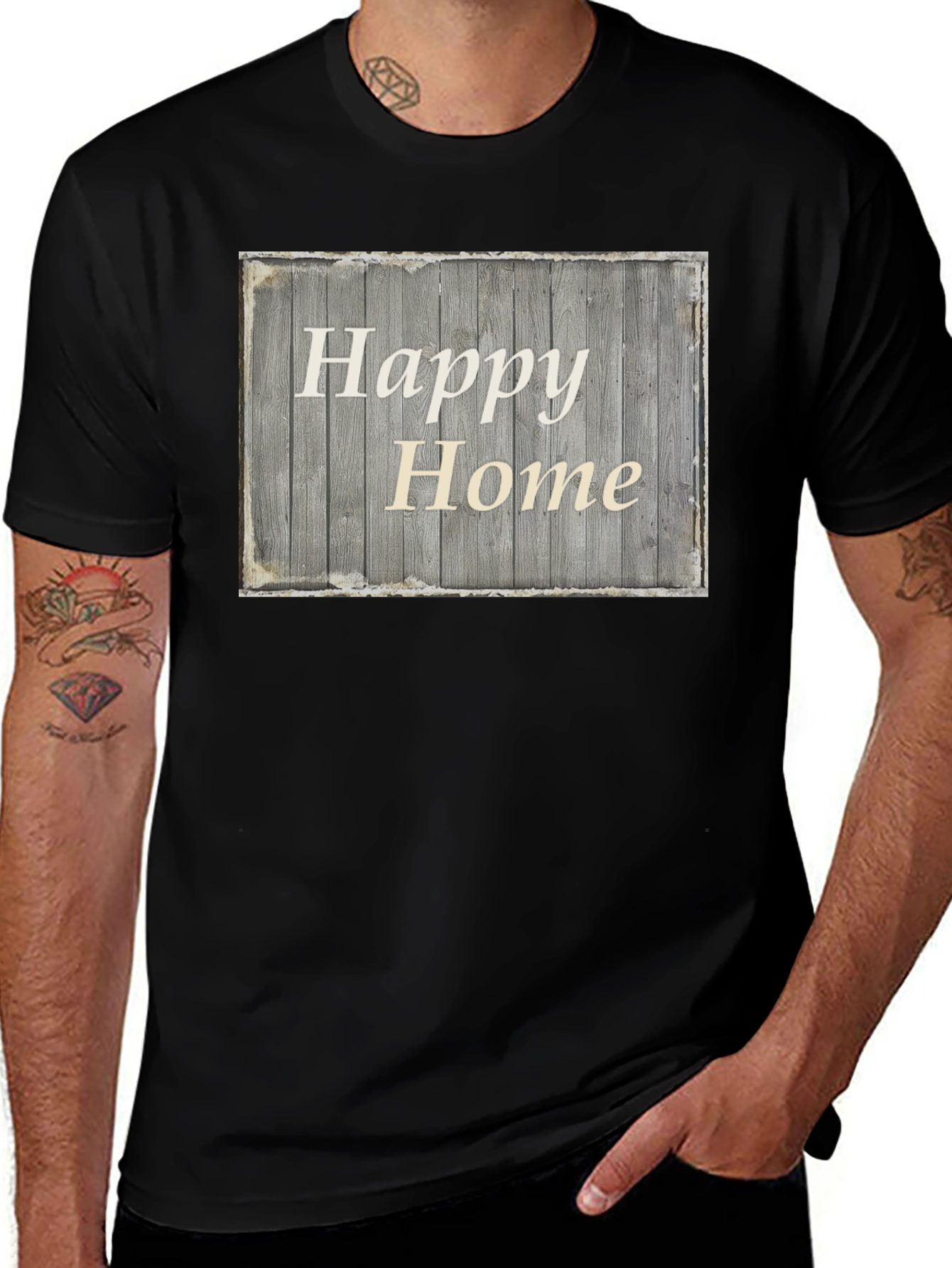 Happy Home Rustic Wooden Sign Graphic Tee