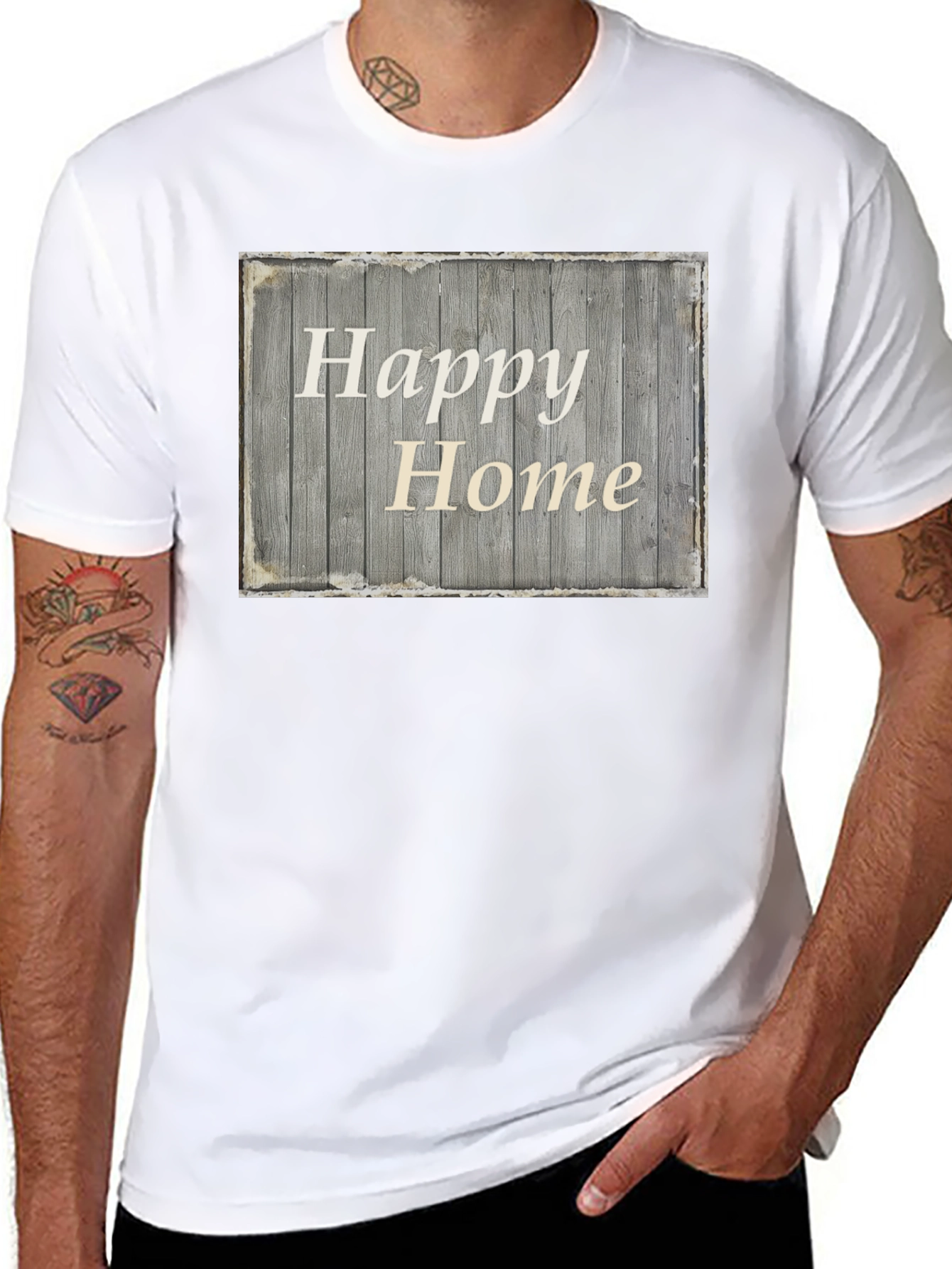 Happy Home Rustic Wooden Sign Graphic Tee