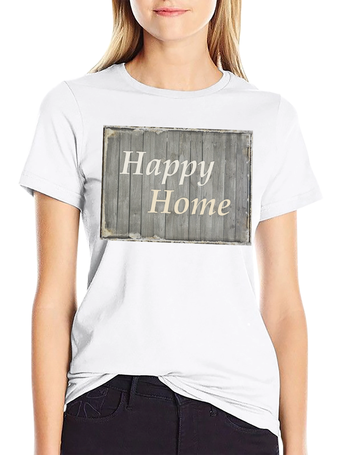Happy Home Rustic Wooden Sign Graphic Tee