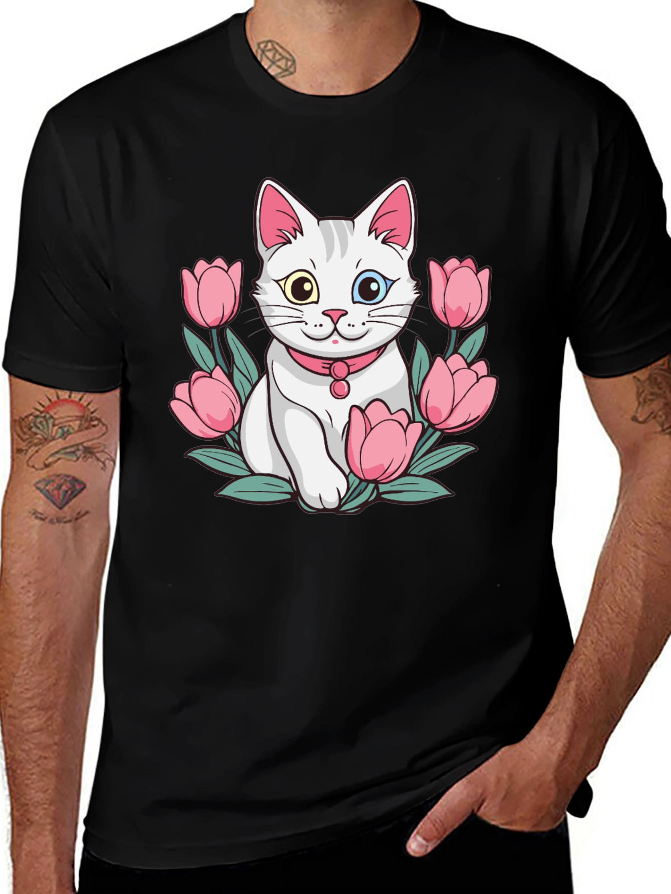 Cat & Tulip Graphic T-Shirt