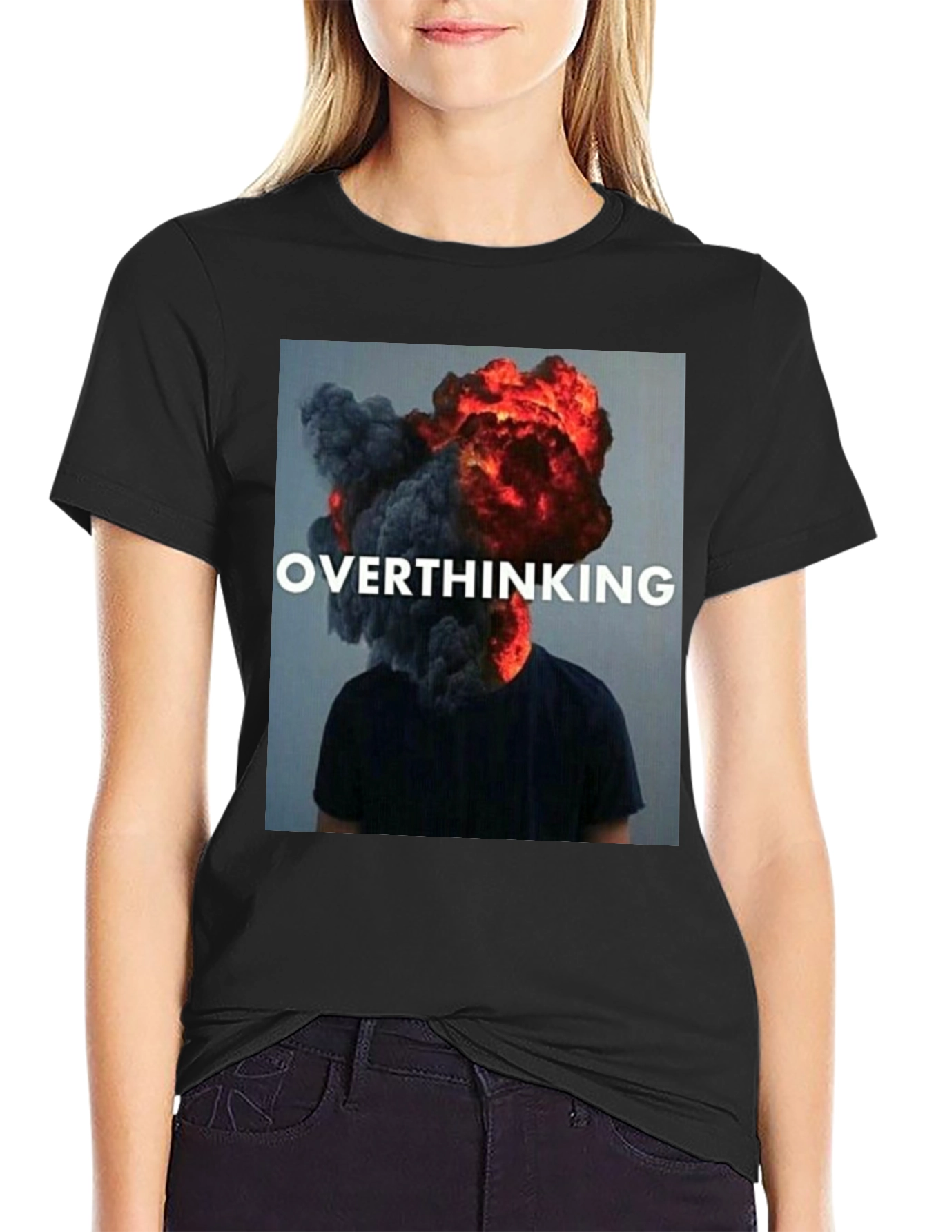 Overthinking Graphic Tee - Trendy Unisex Black T-Shirt
